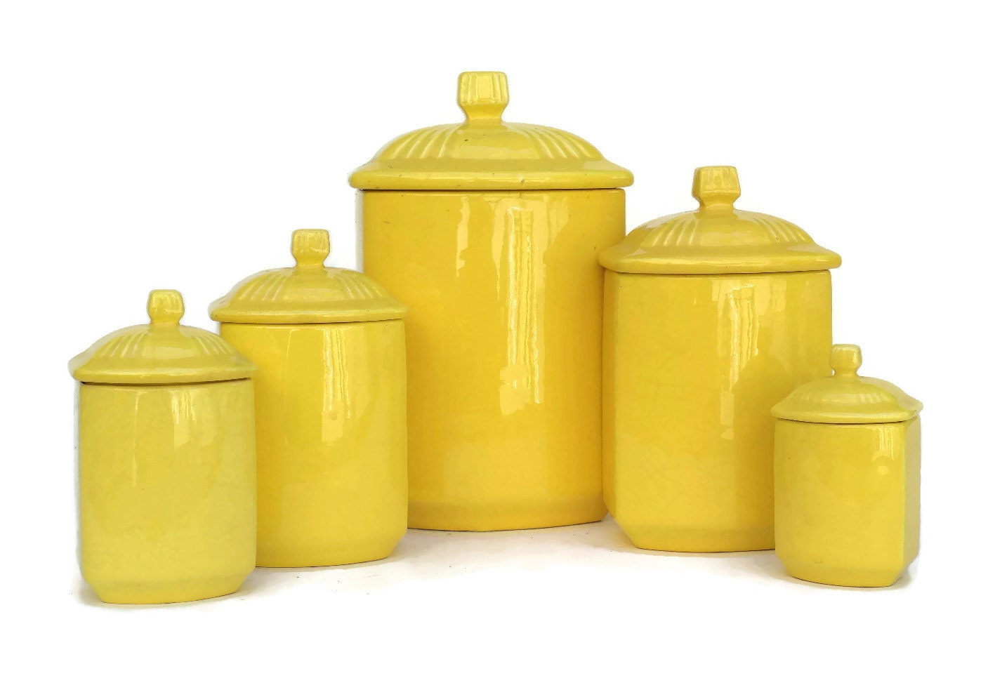 Vintage MCM Mustard Yellow Canister Set Baking Jars w/ Fruit Decals – Shop  Cool Vintage Decor