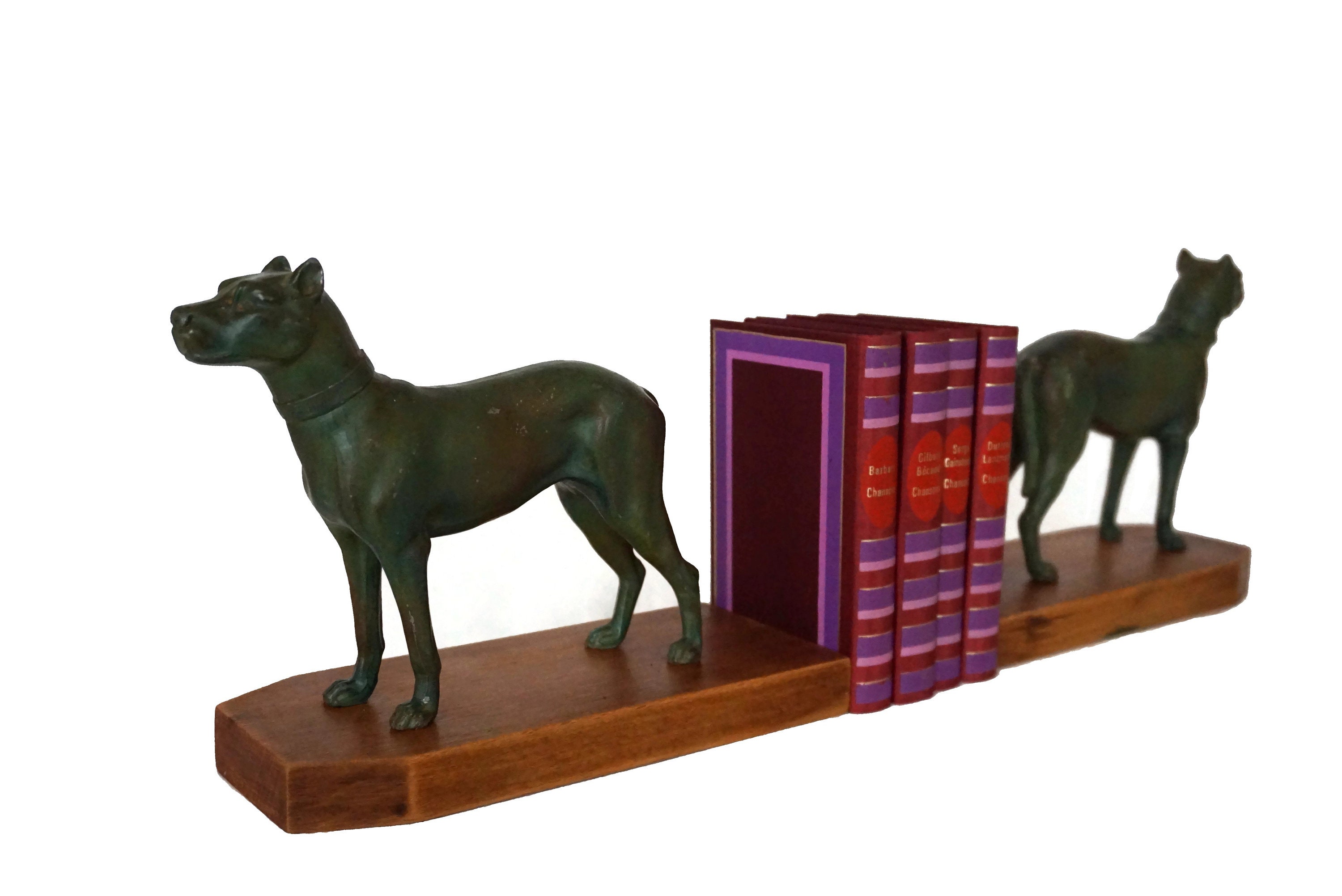 Art Deco Boxer Dog Figurine Bookends, French Antique Animal Statues