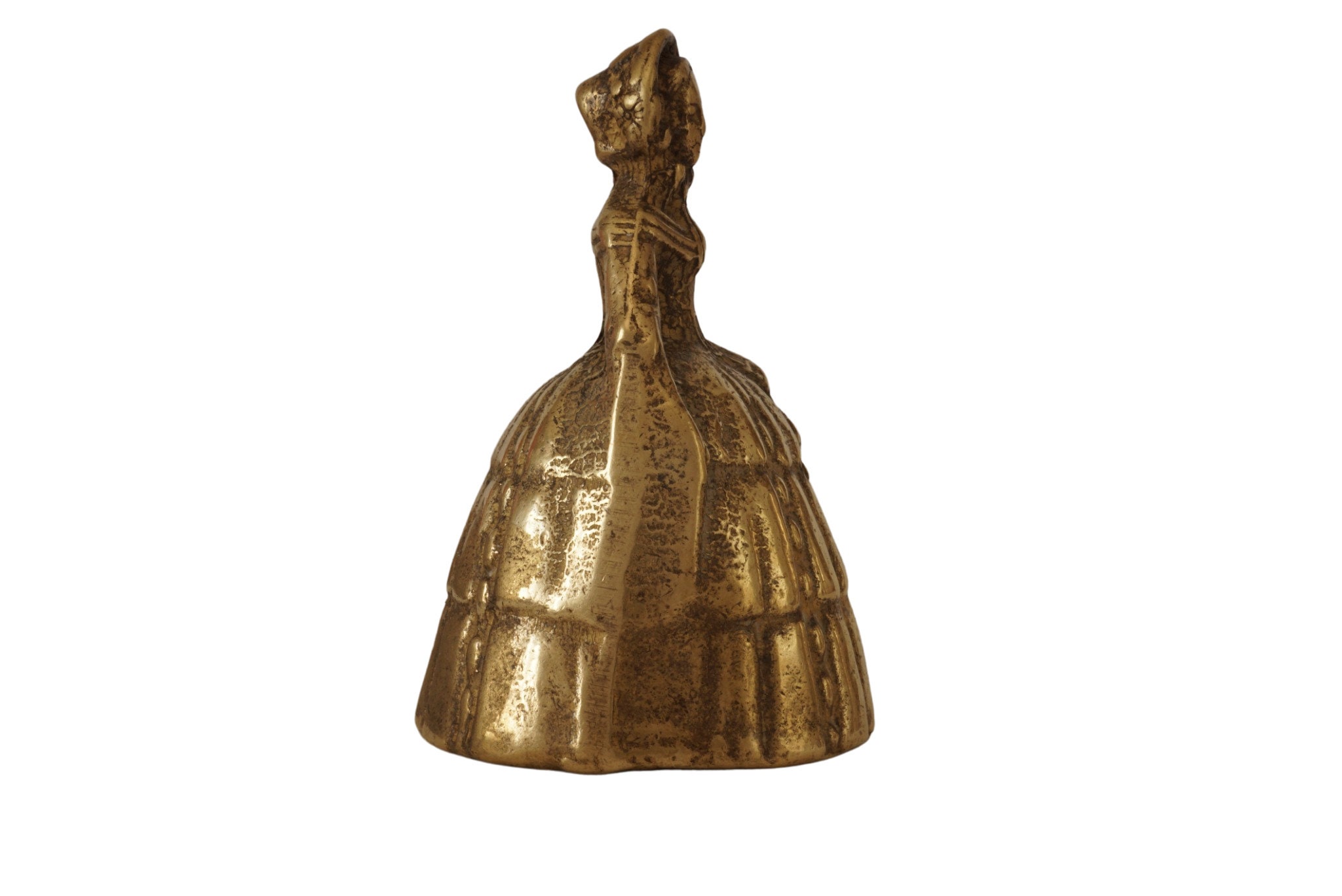 Brass Victorian Lady Table Bell, Vintage Figurine Service Bell