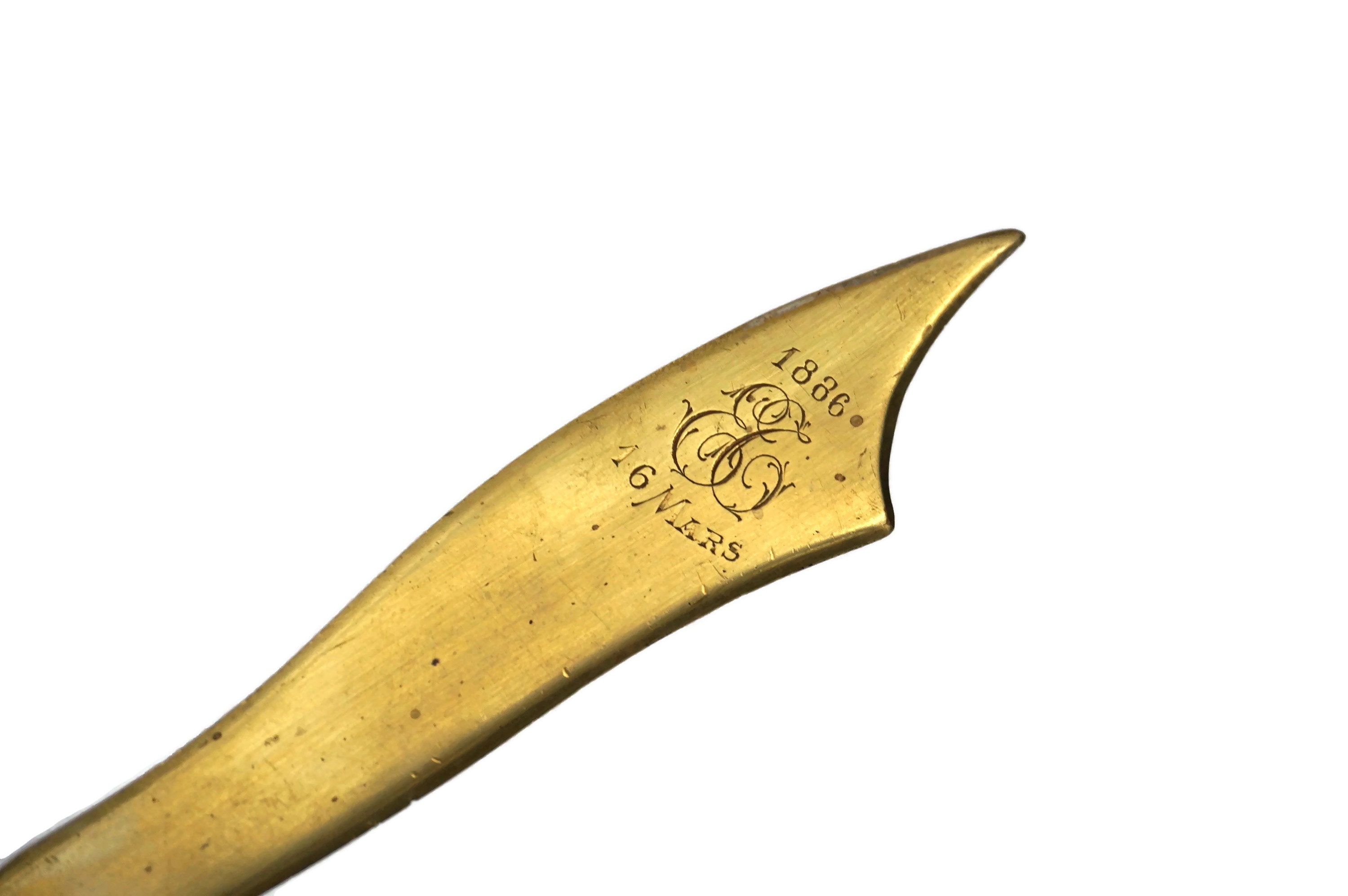 Brass Ram Hoof Letter Opener, Antique Paper Knife with French Engraved