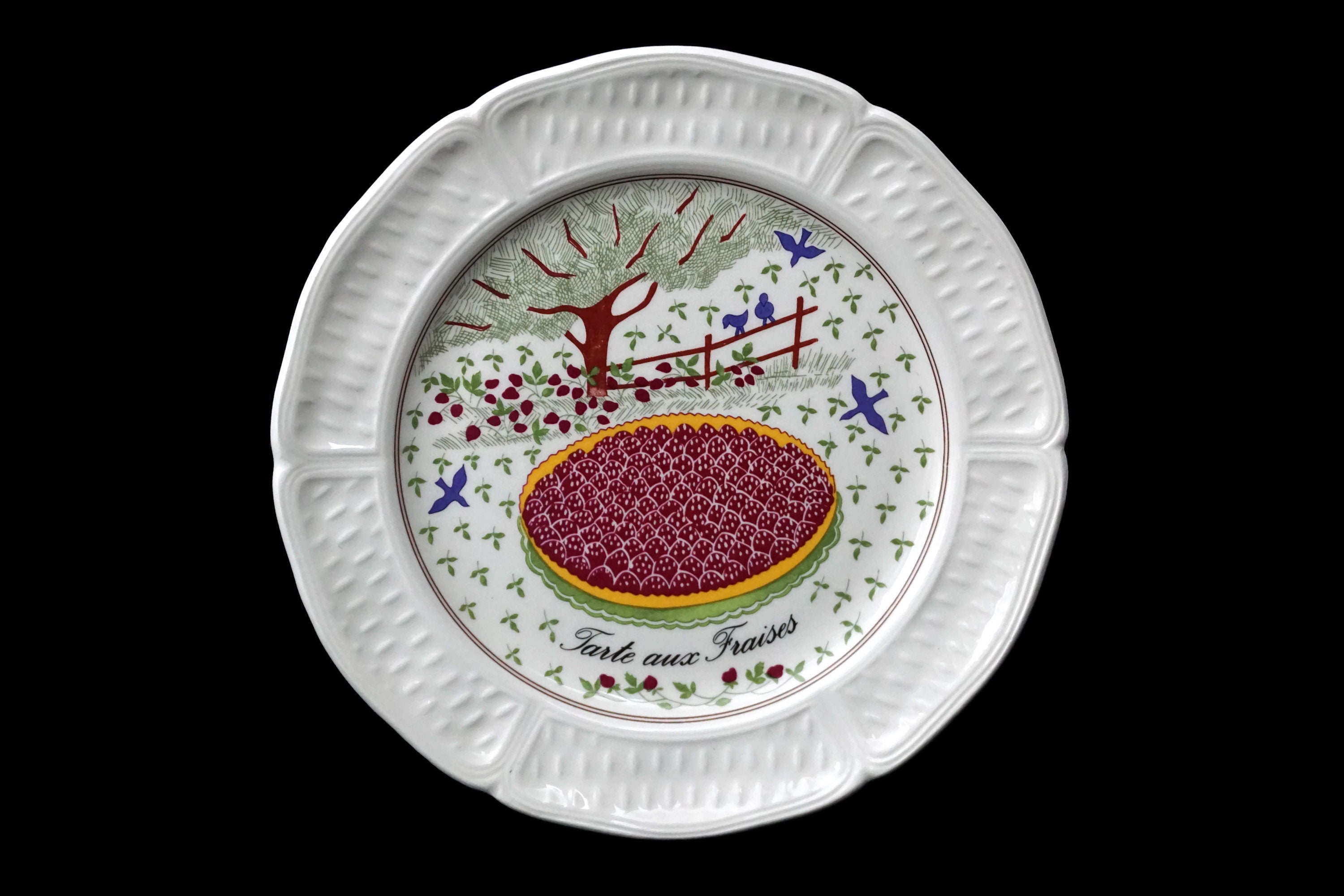 French Porcelain Cocktail Plates with Fruit Tarts, Set of 6 Gien China