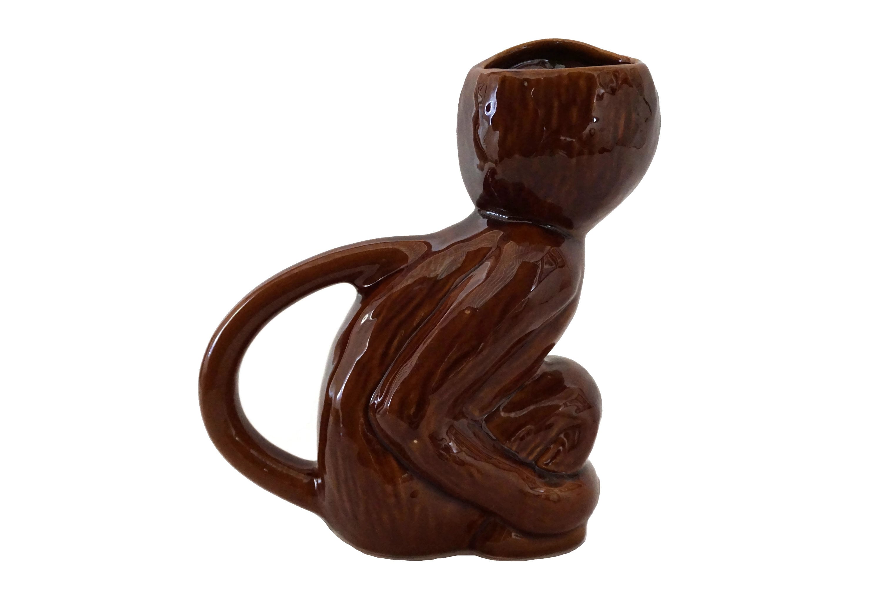 French Majolica Monkey Pitcher, Figural Pottery Animal Water Jug