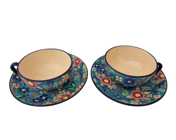 Longwy Blue Enamel Tea Cup and Saucer Set of 2 Hand Painted Etsy