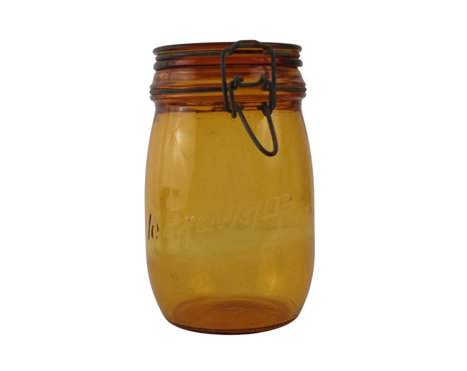 French Orange Glass Canning Jar, Vintage Le Pratique Preserving Bottle