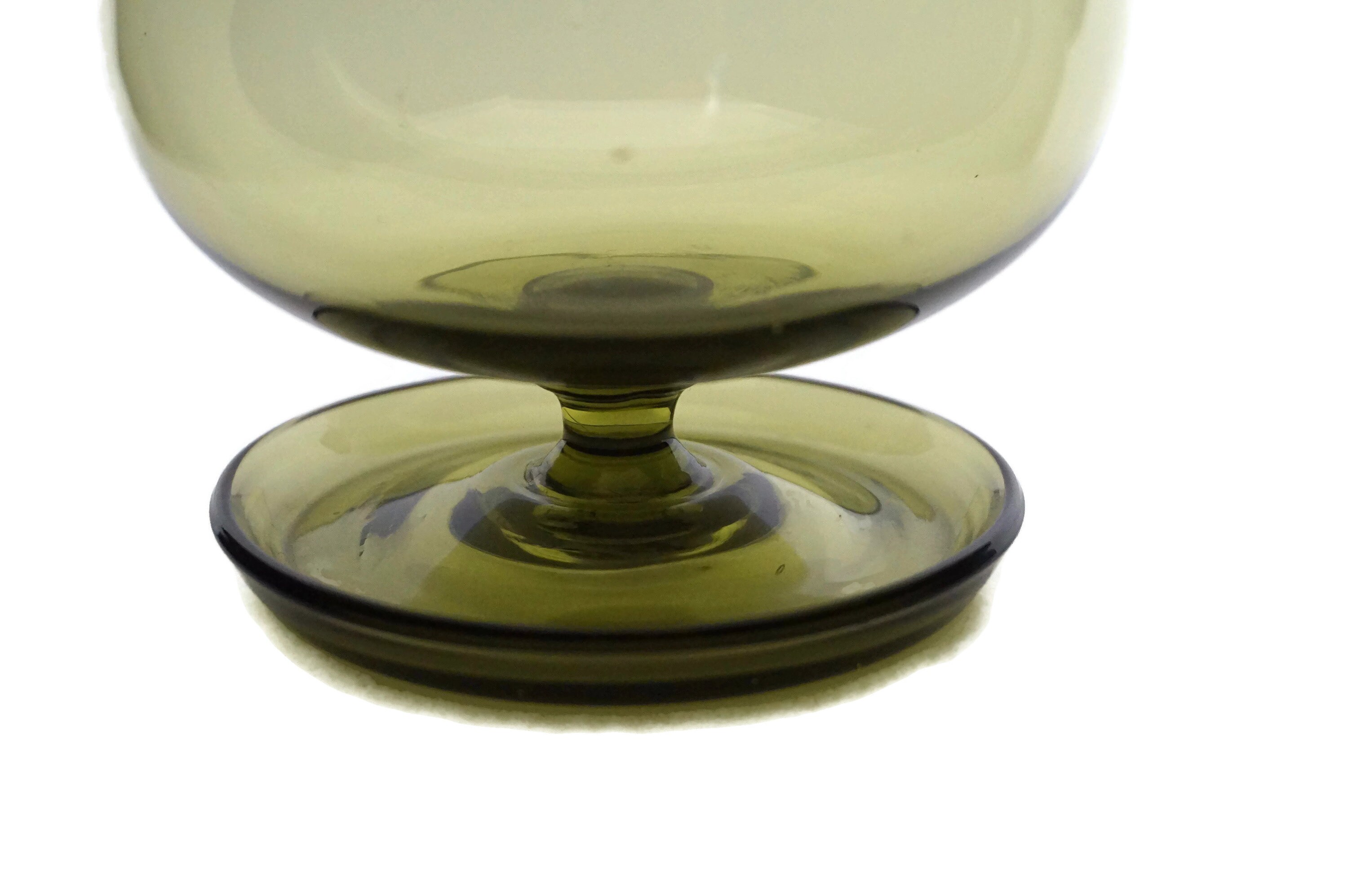 Green Crystal Brandy Snifter Glasses Pair, Mid Century Barware Set