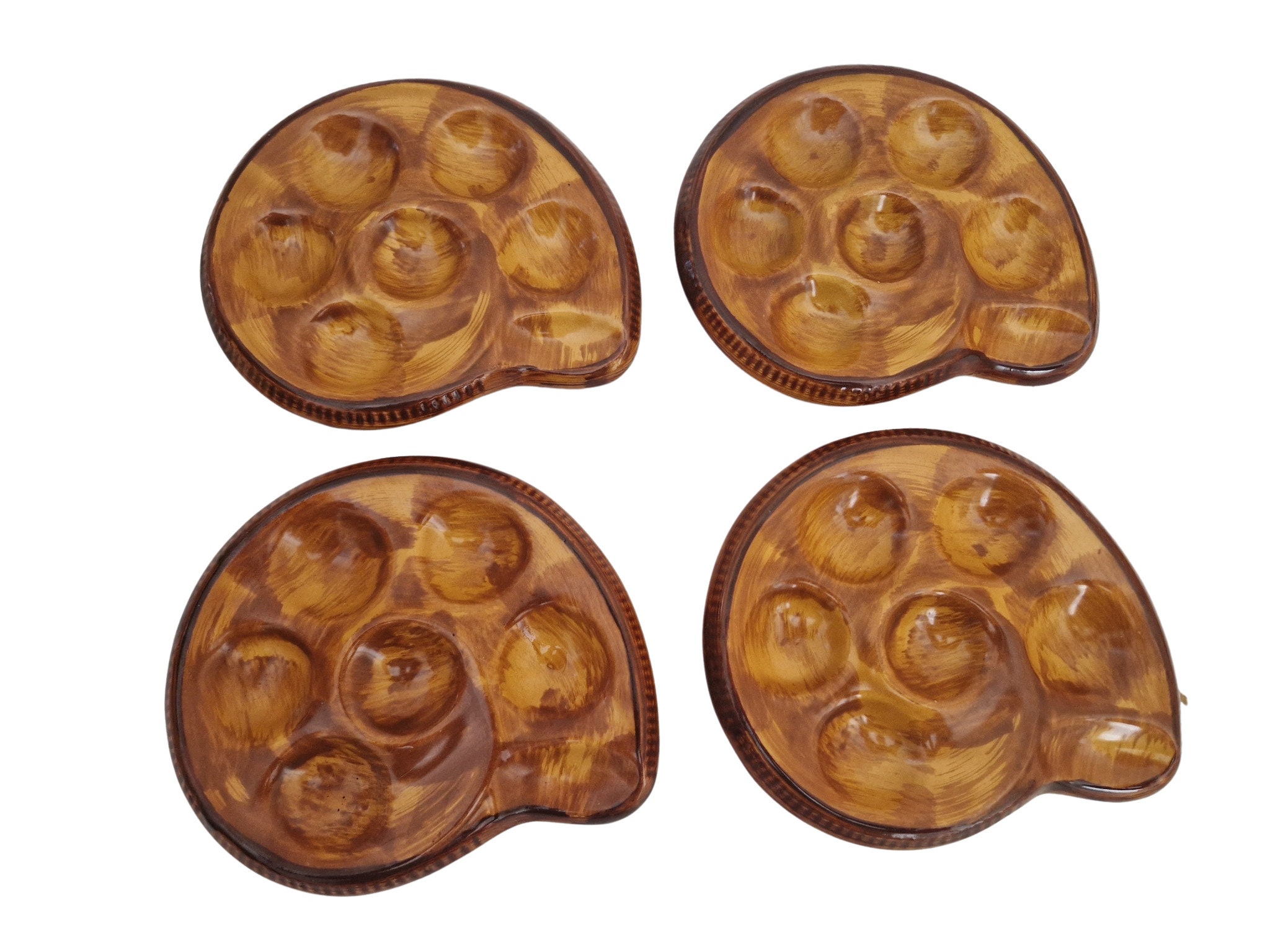 French Escargot Plates by Saint Clement, Set of 4 Snail Dishes, Oven