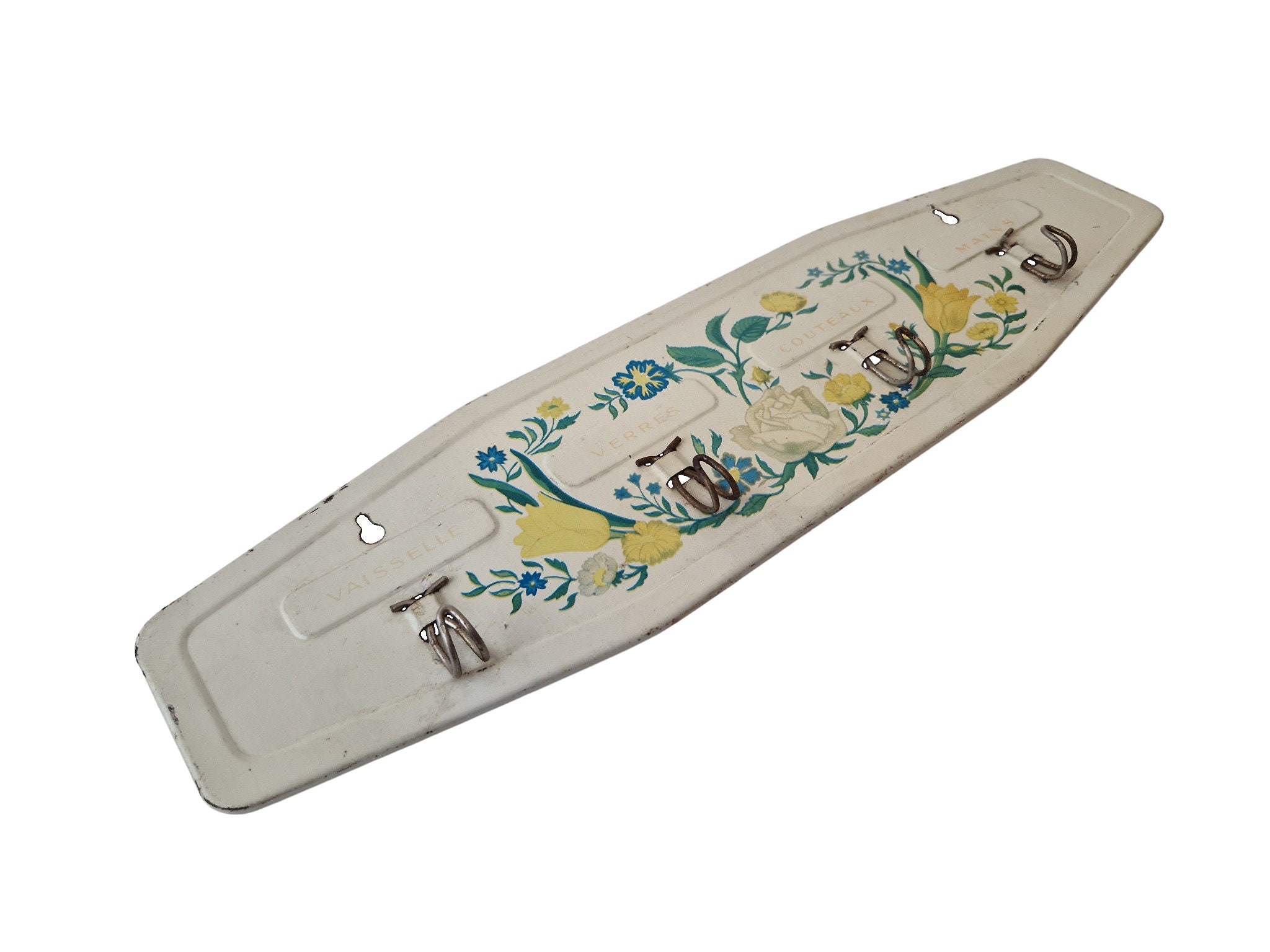 Mid Century French Dish Towel Holder, Shabby Vintage Kitchen Tea Cloth