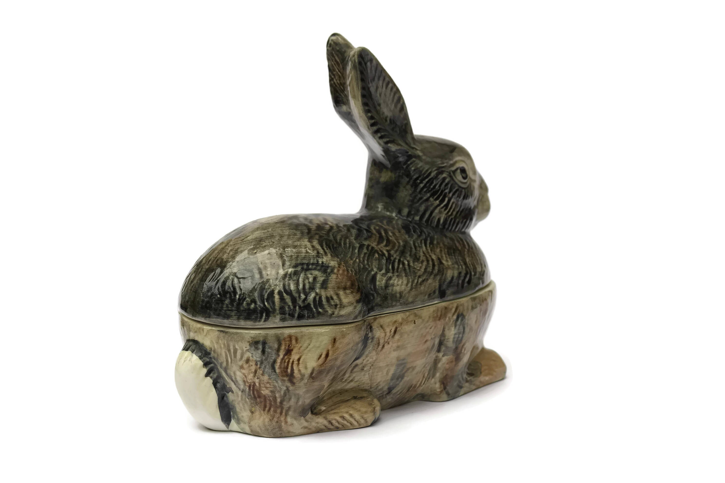 Vintage Pottery Rabbit Tureen. Glazed Ceramic Bunny Rabbit Casserole