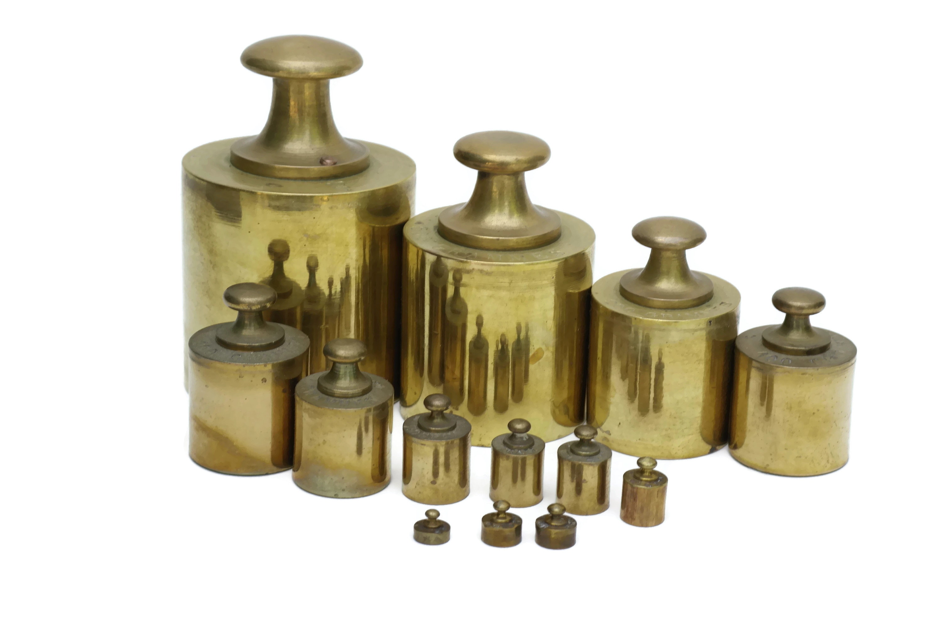Antique Victorian Brass British Postal Scales & Weights, Complete Set