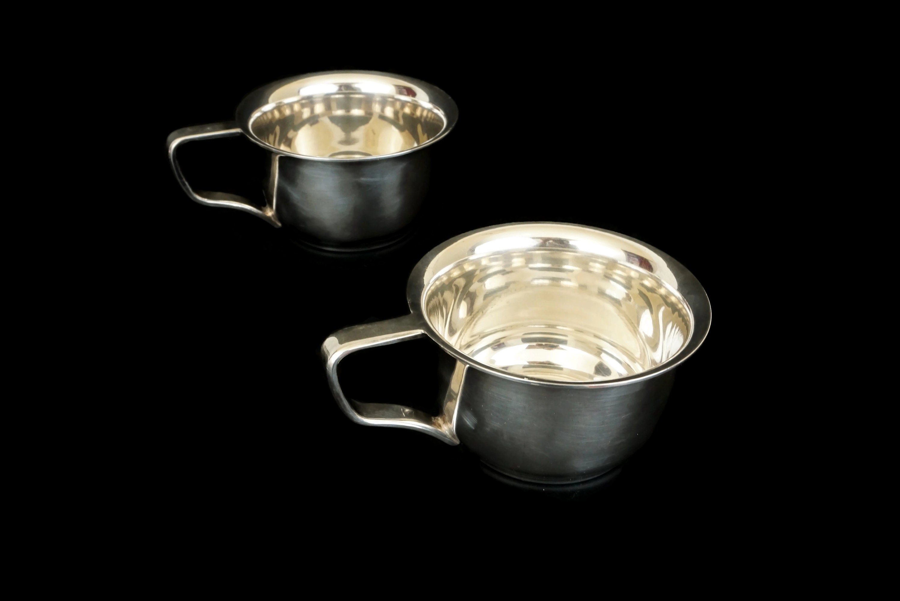 Antique German Silver Soup Cups, Art Krupp Berndorf Coffee Mugs