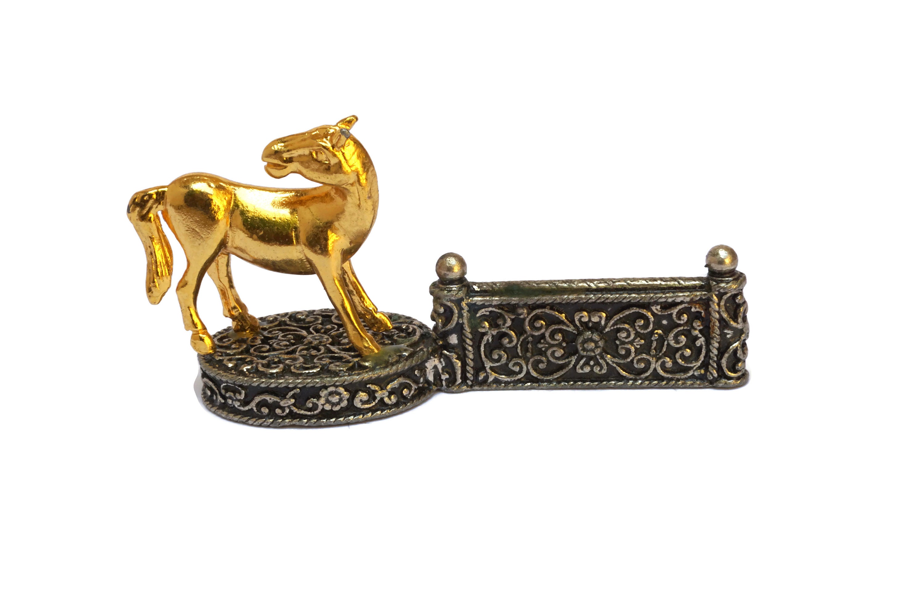 Gold Horse Figurine Knife Rests, French Equestrian Table Decor