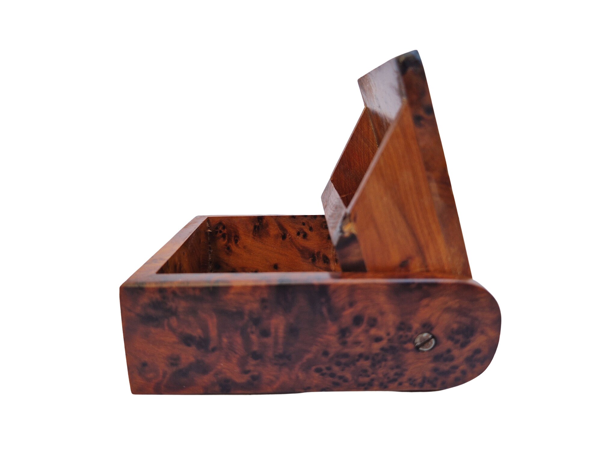 Elm Burl Wood Playing Card Deck Holder, French Vintage Business Card