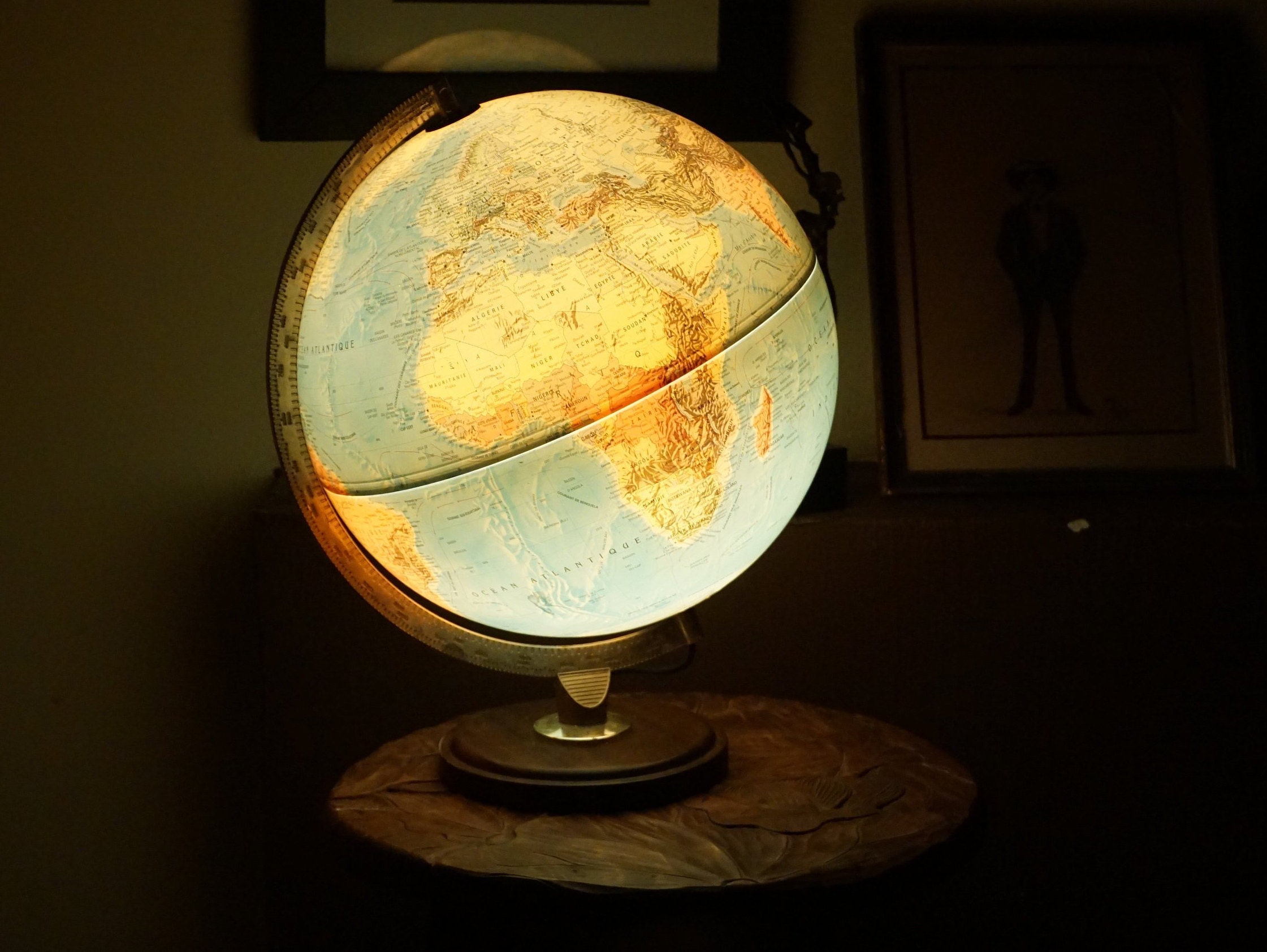 Michelin World Globe Desk Lamp, French Vintage Illuminated Earth Model