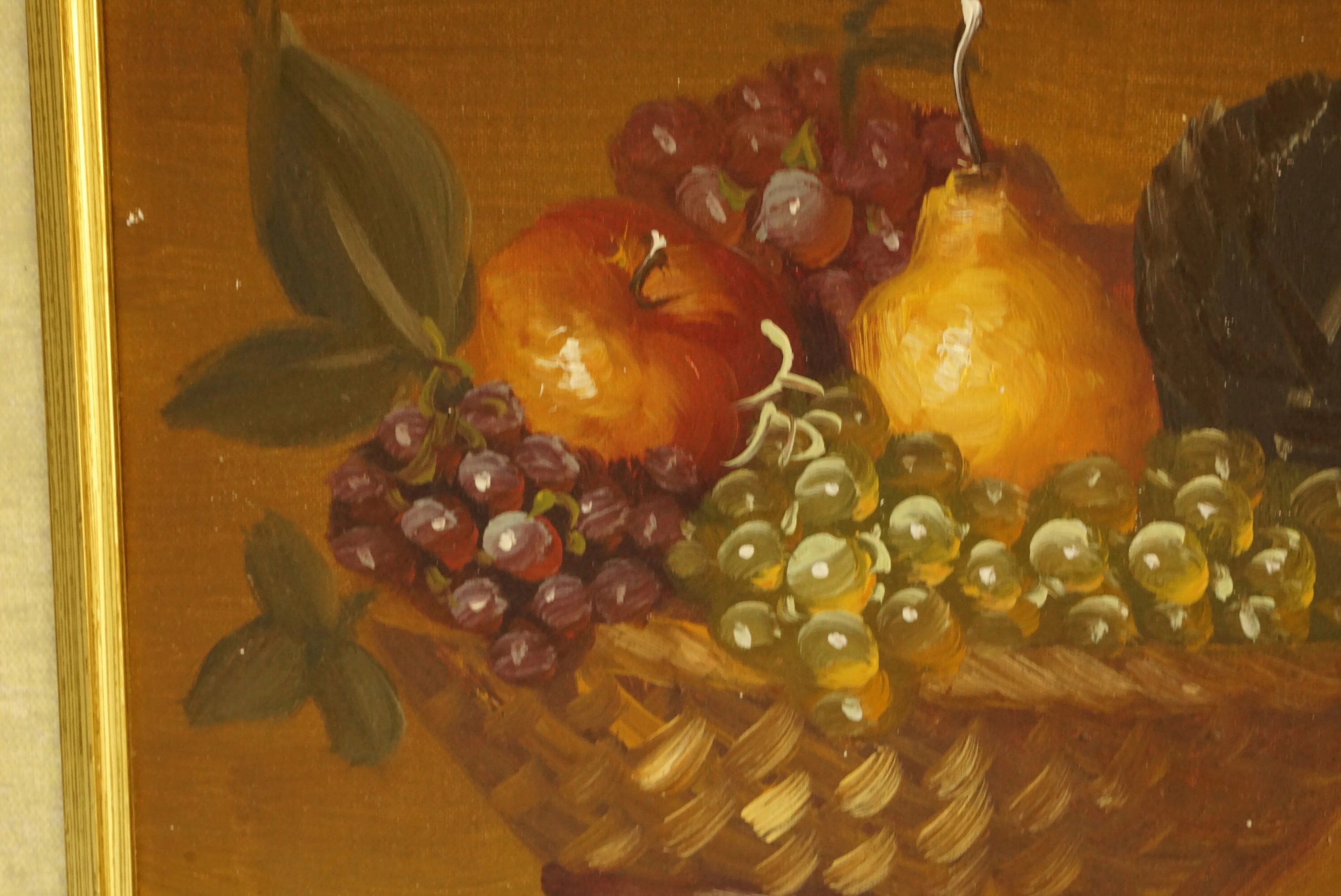 Vintage French Fruit Basket Painting, Original Still Life