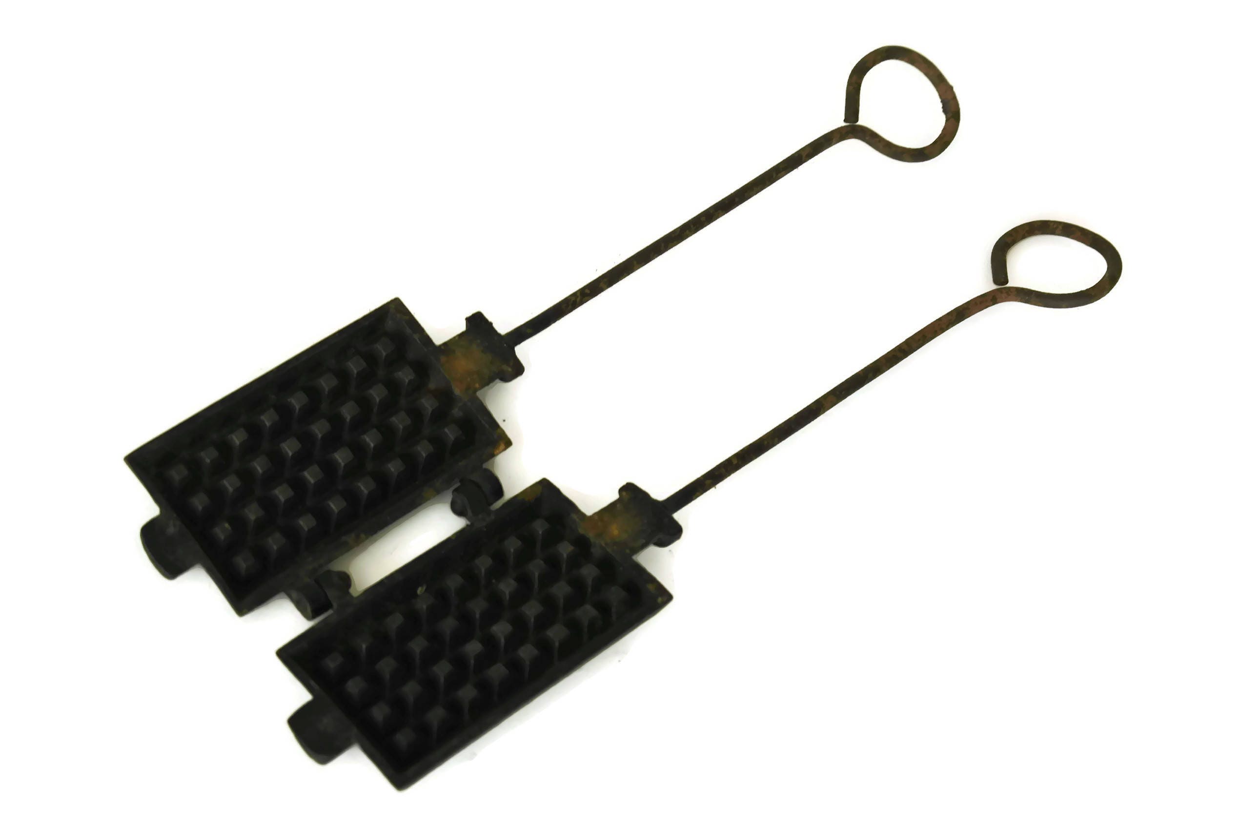 Antique Waffle Iron. French Cast Iron Gauffre Baking Mold. Rustic