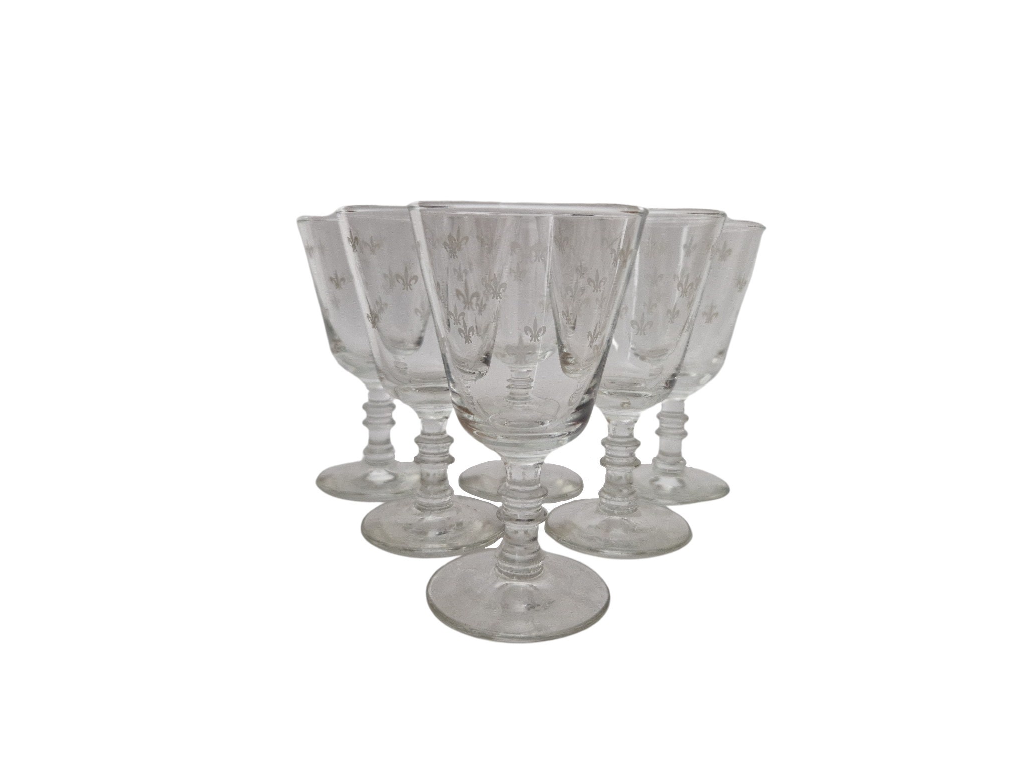 1950s French Fleur de Lys Liqueur Shot Glasses, Set of 6