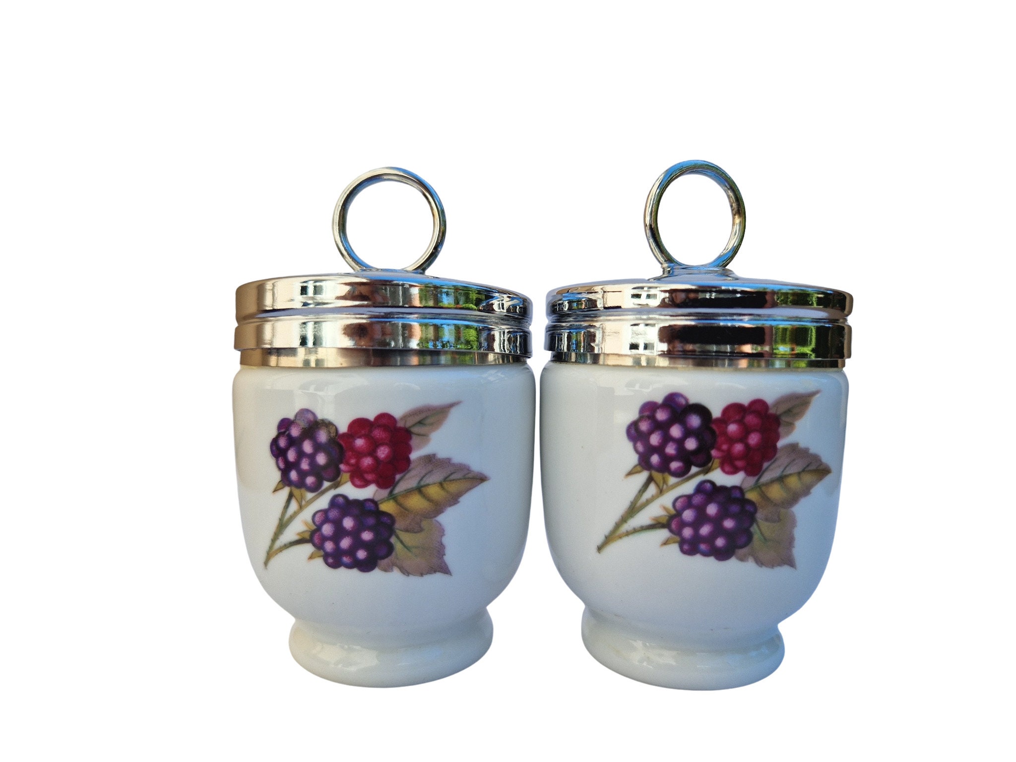 Royal Worcester Porcelain Egg Coddler Pair, Boxed Set of 2 in Evesham