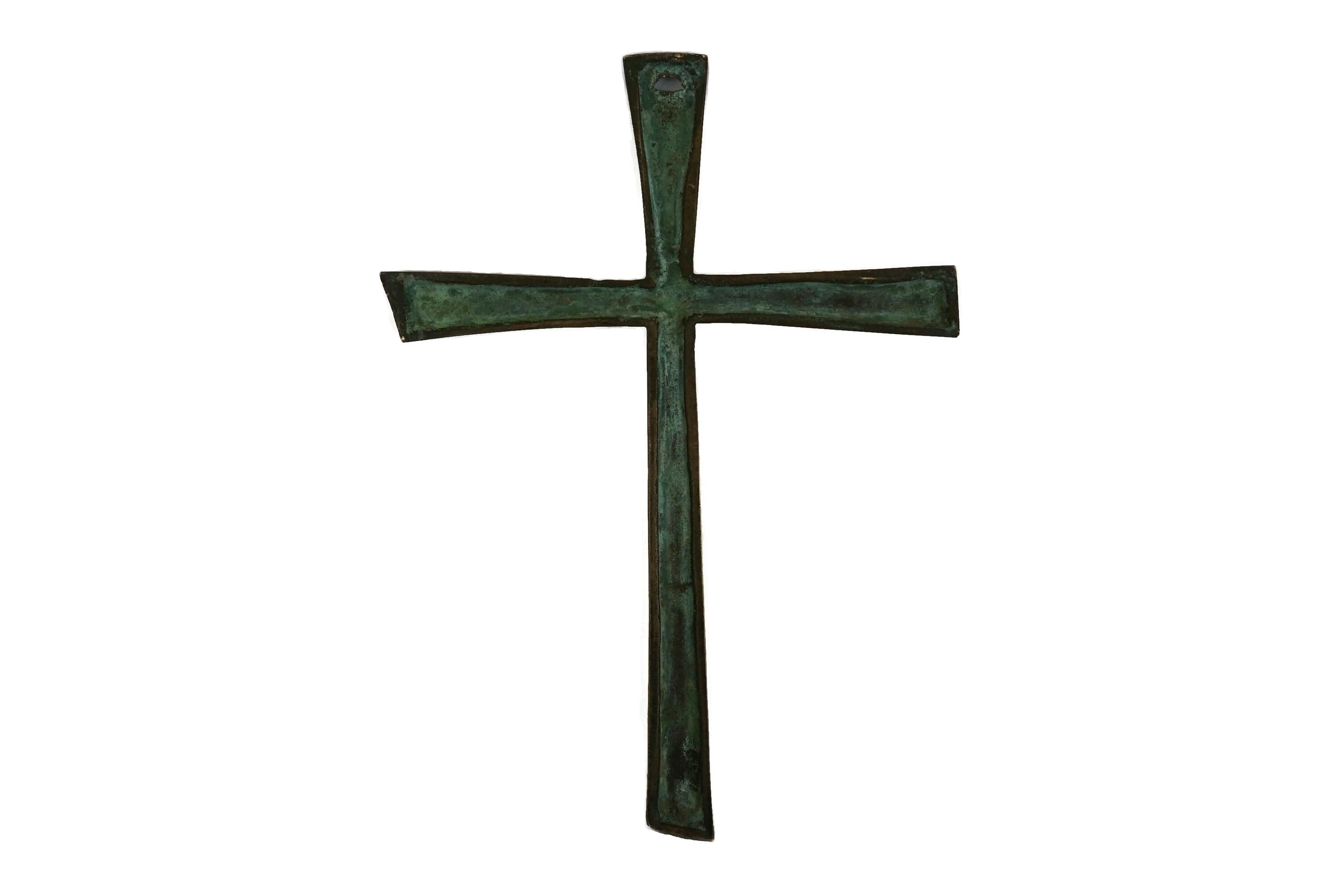 Modernist Bronze Cross Wall Hanging, Vintage French Christian Art