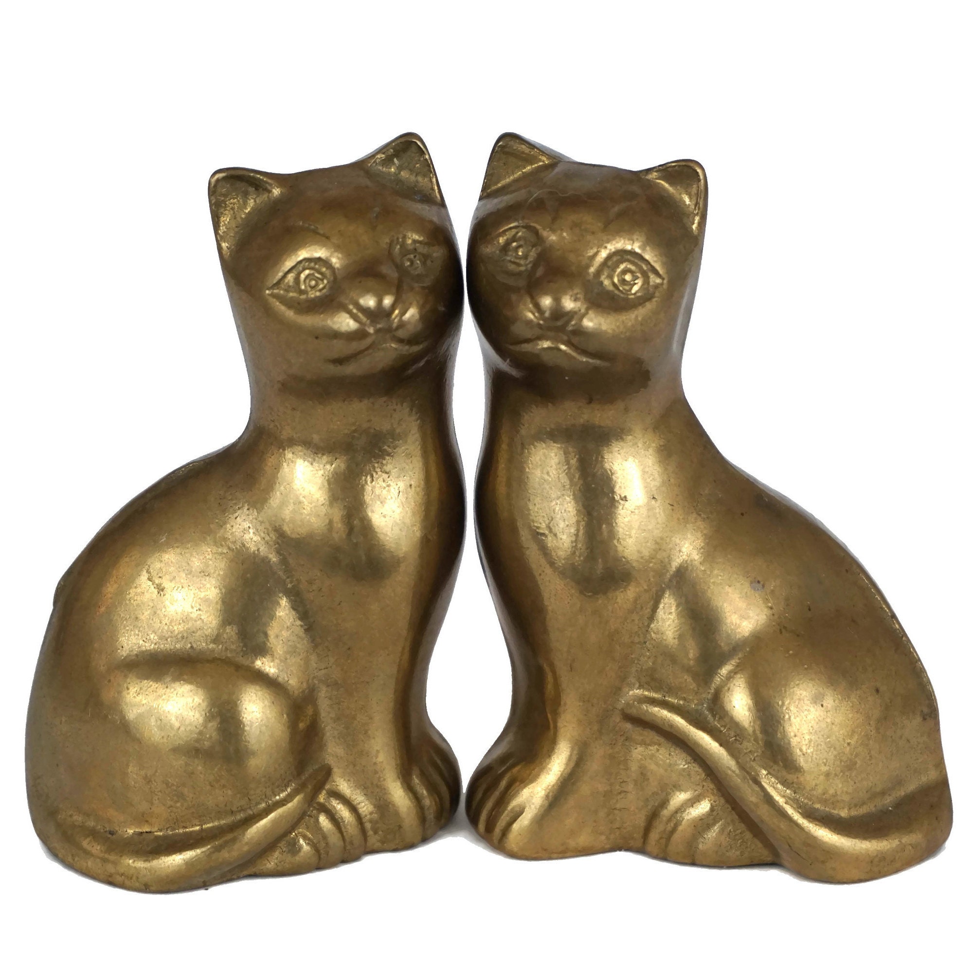 Brass Sitting Cat Figurine Pair, Animal Lover Gifts
