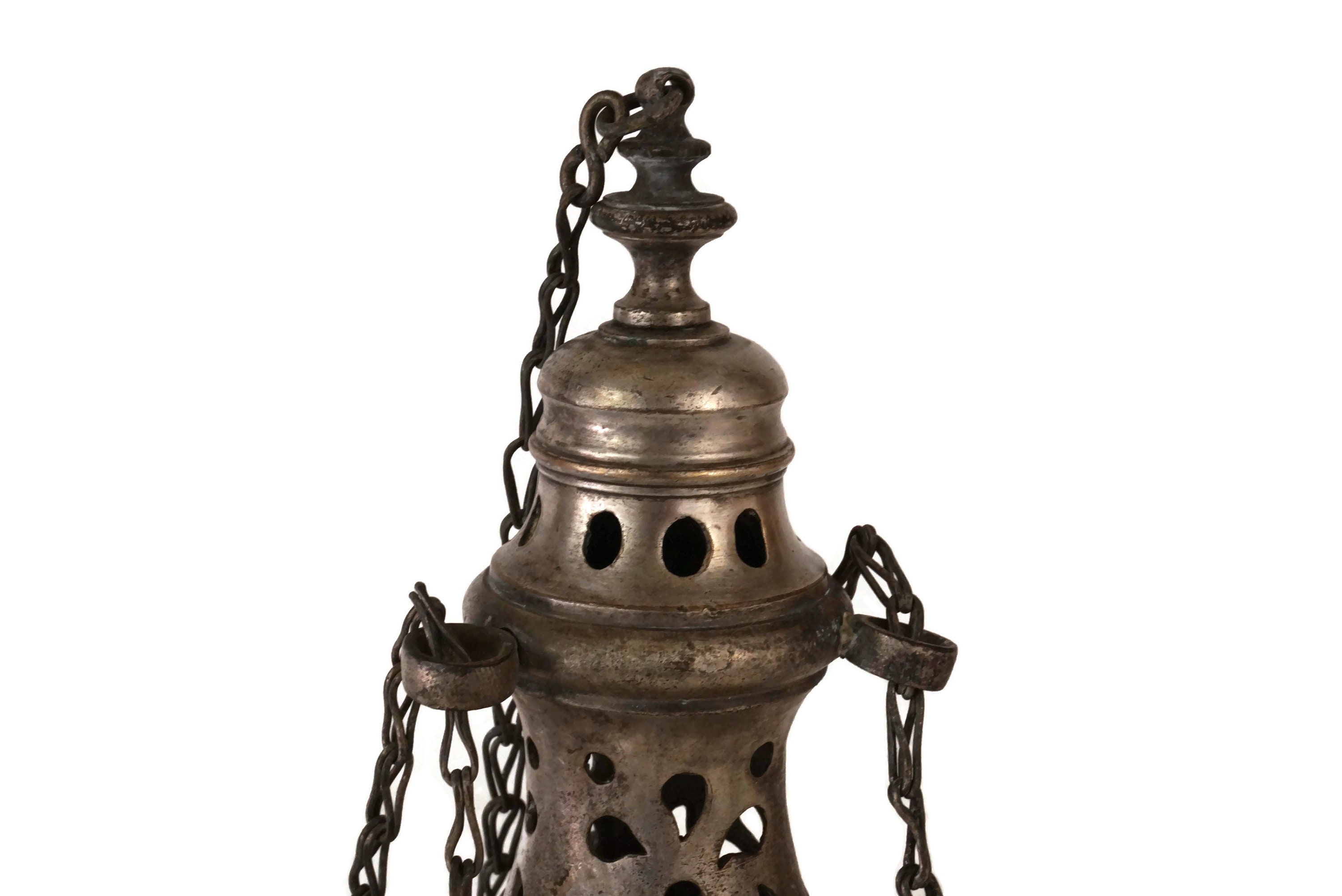 Antique French Church Incense Thurible, Catholic Mass Hanging Censer