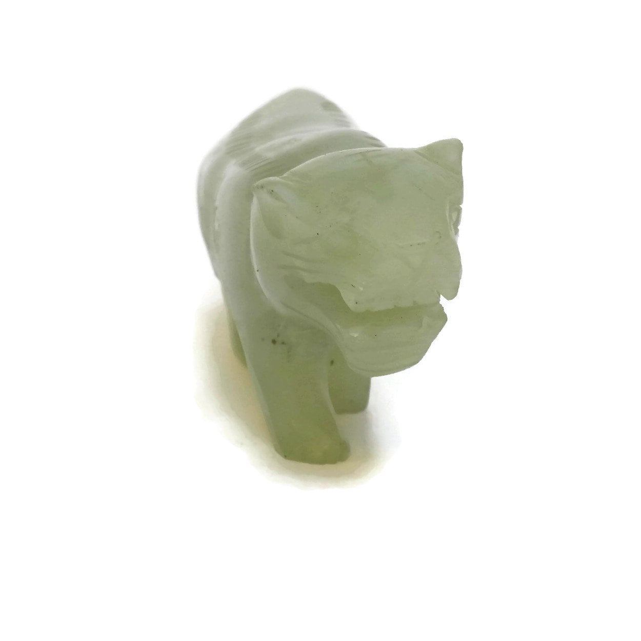 Vintage Green Jade Tiger Figurine. Folk Art Hand Carved Animal Figure