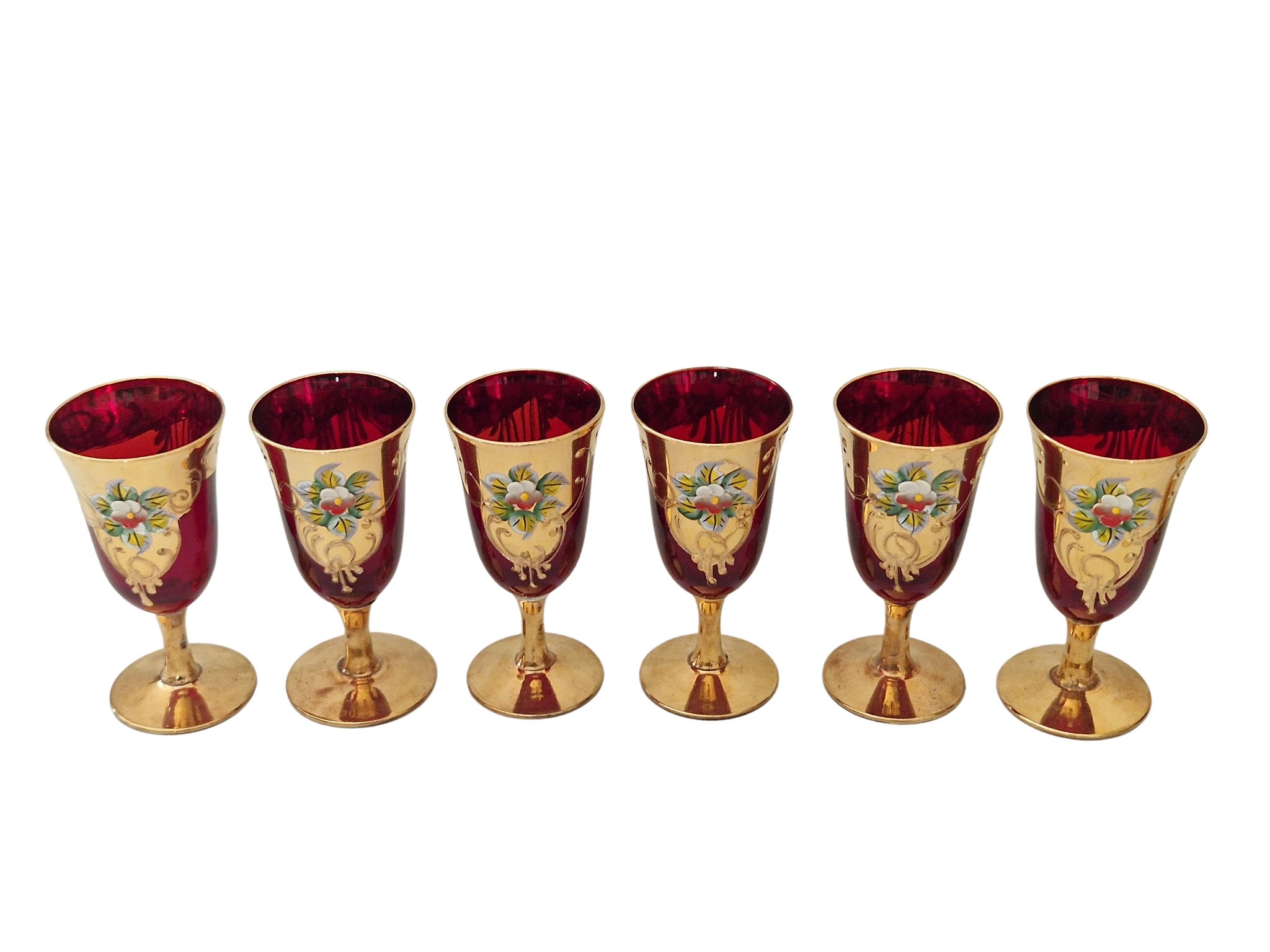 Set of 6 Water Glasses with 24k Gold Swivel Design - World Art Glass -  Murano Glass Gifts Co.