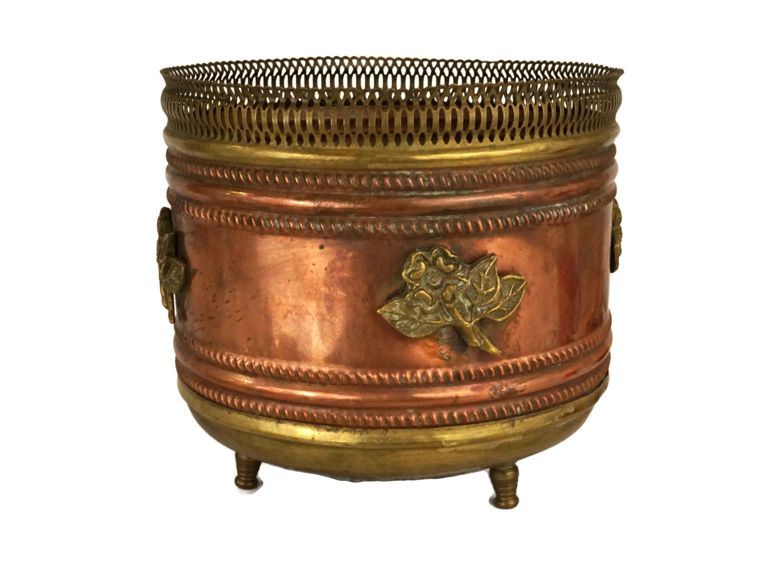 Antique French Copper and Brass Planter, Gifts for Gardner, Indoor