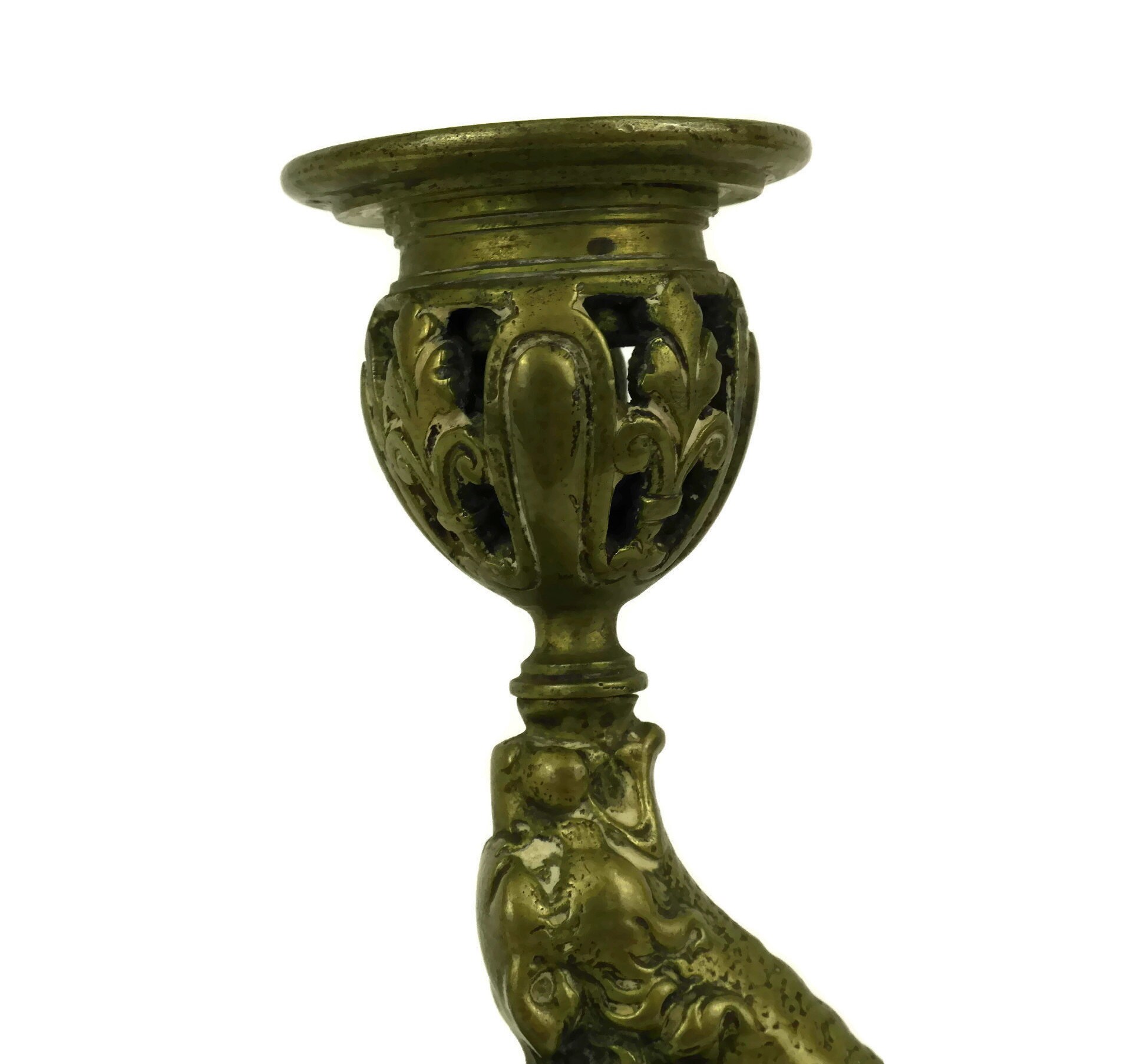 Antique Brass Chamberstick with Dragon Figurine. French ...