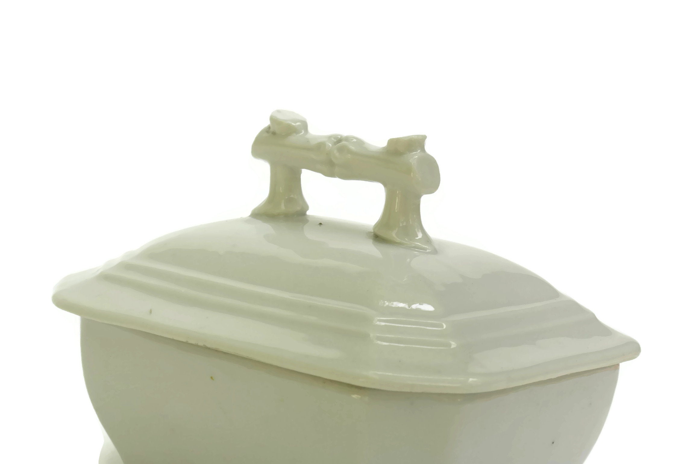Antique White Porcelain Soap Dish with Lid.