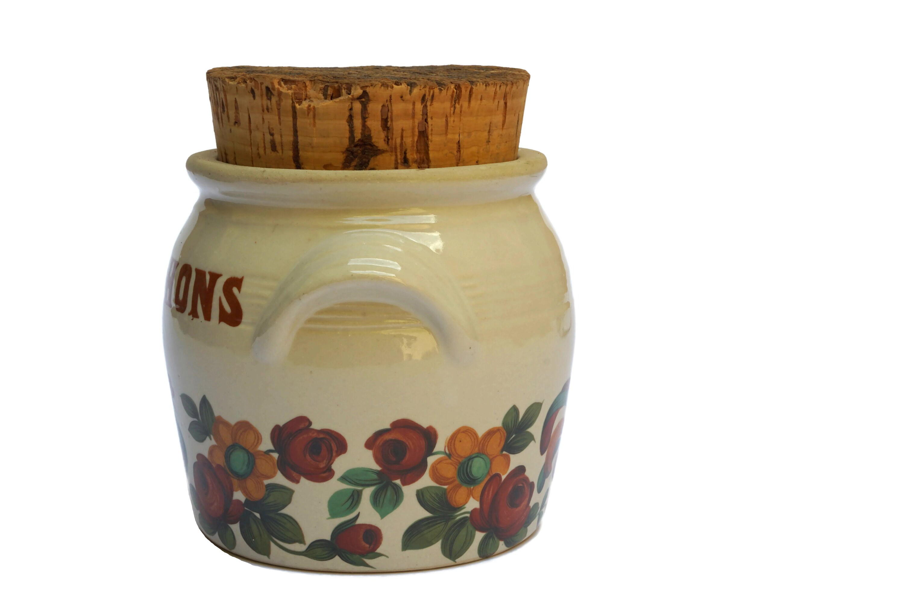 Stoneware Pickle Jar with Cork Lid, French Rooster Rustic Decor
