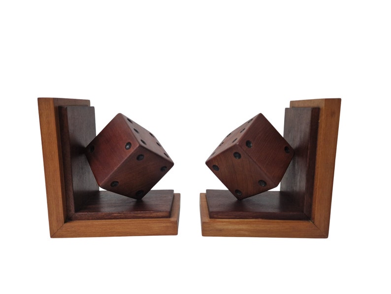 Art Deco Wooden Dice Bookends Pair, French Office and Desk Decor, Gift for Him image 5