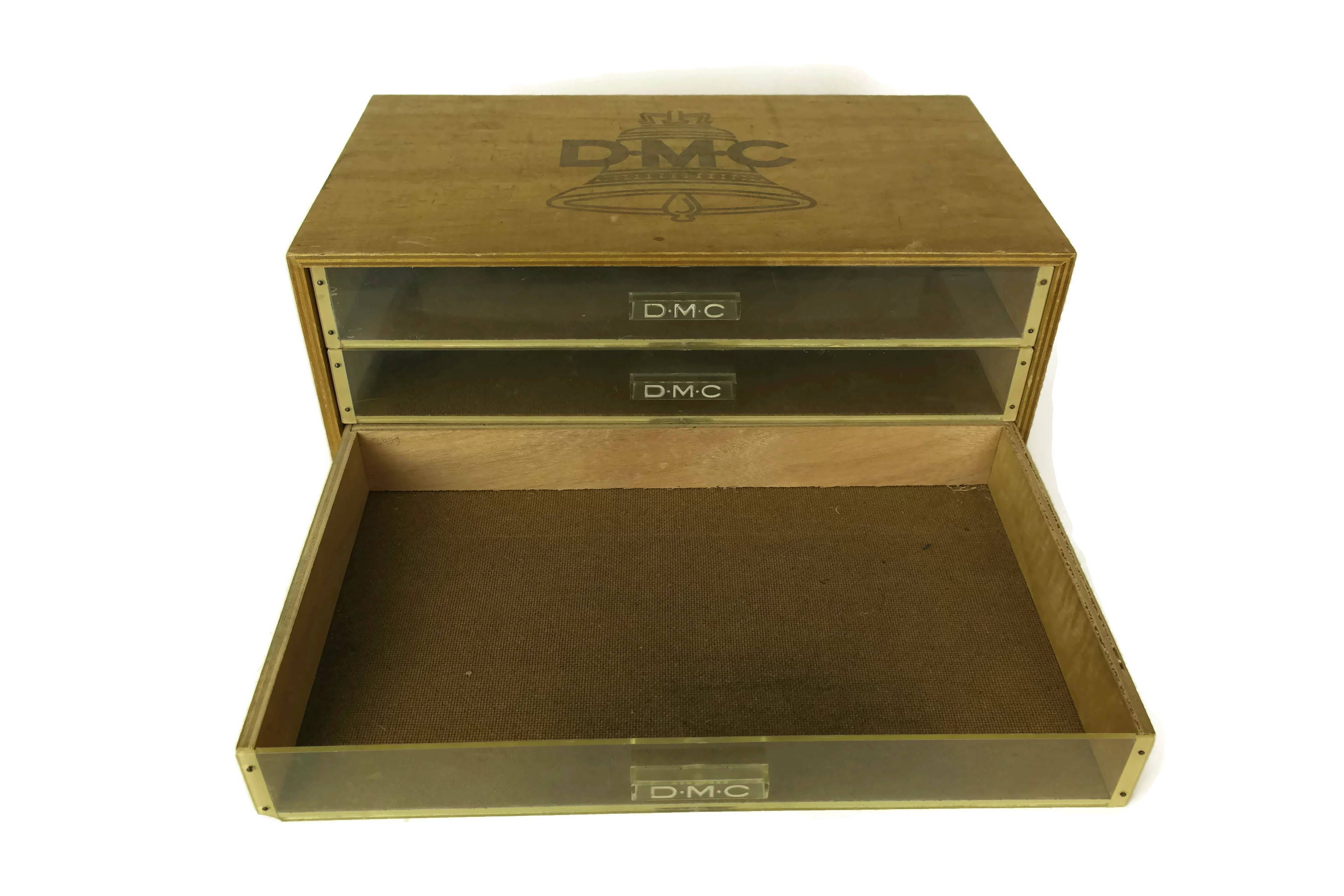 DMC Store Thread Floss Wooden 3 Drawer Display Box Embroidery Storage  Vintage