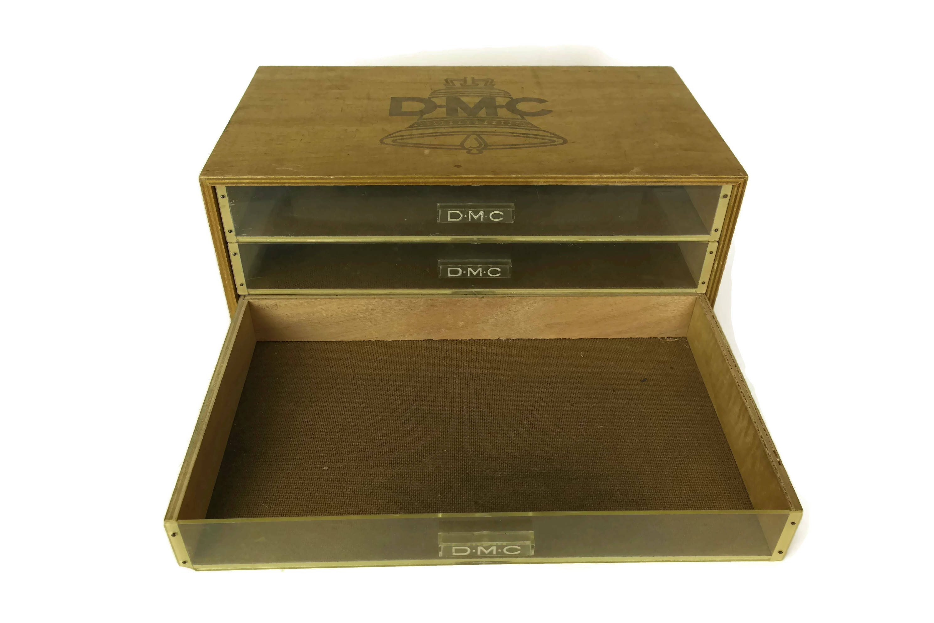 Vintage DMC Floss Storage Box. Wooden Store Display. French Embroidery Thread Organizer. Craft