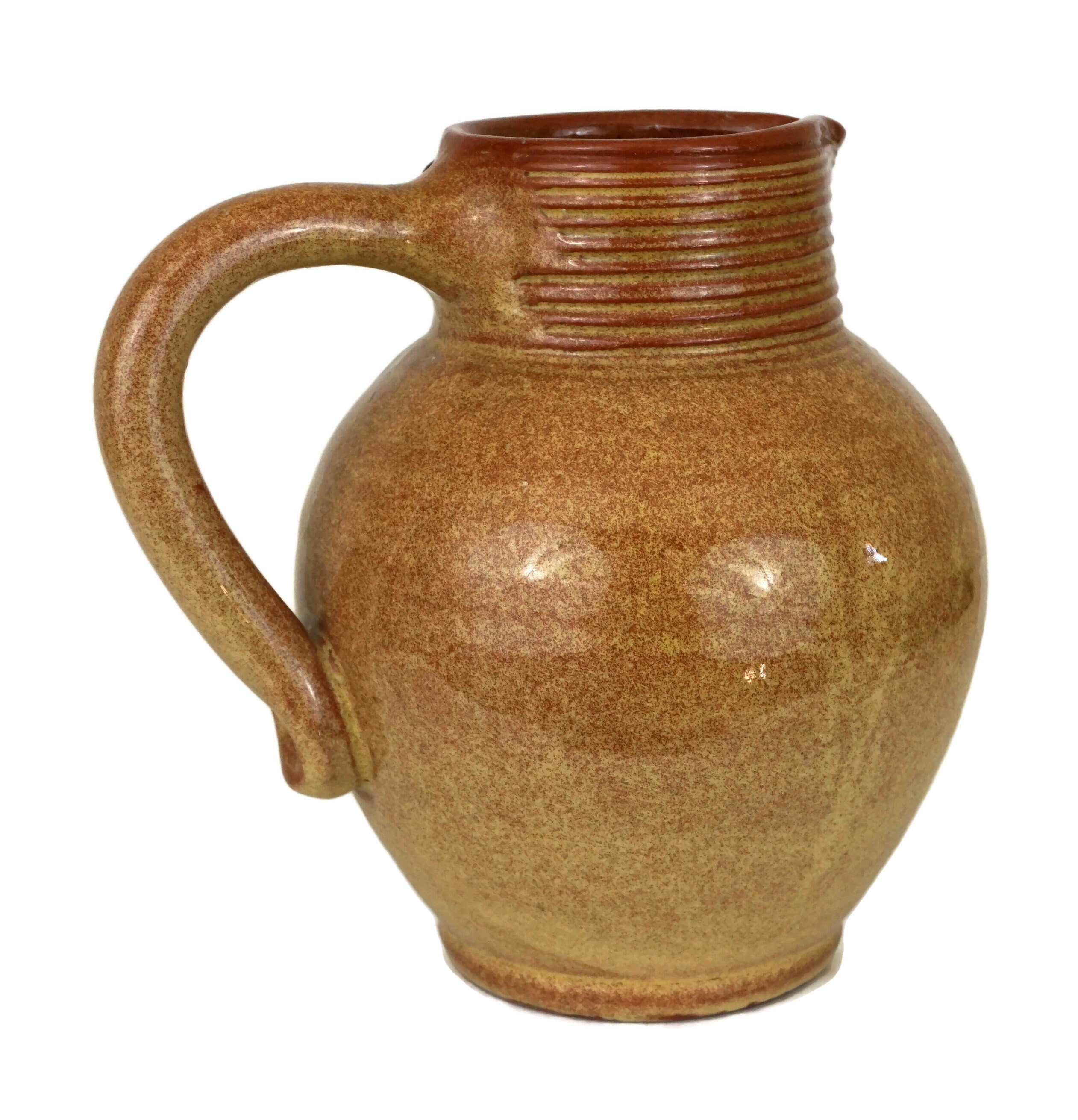 Vintage French Pottery Wine Pitcher, Rustic Jug with Vine Leaves and