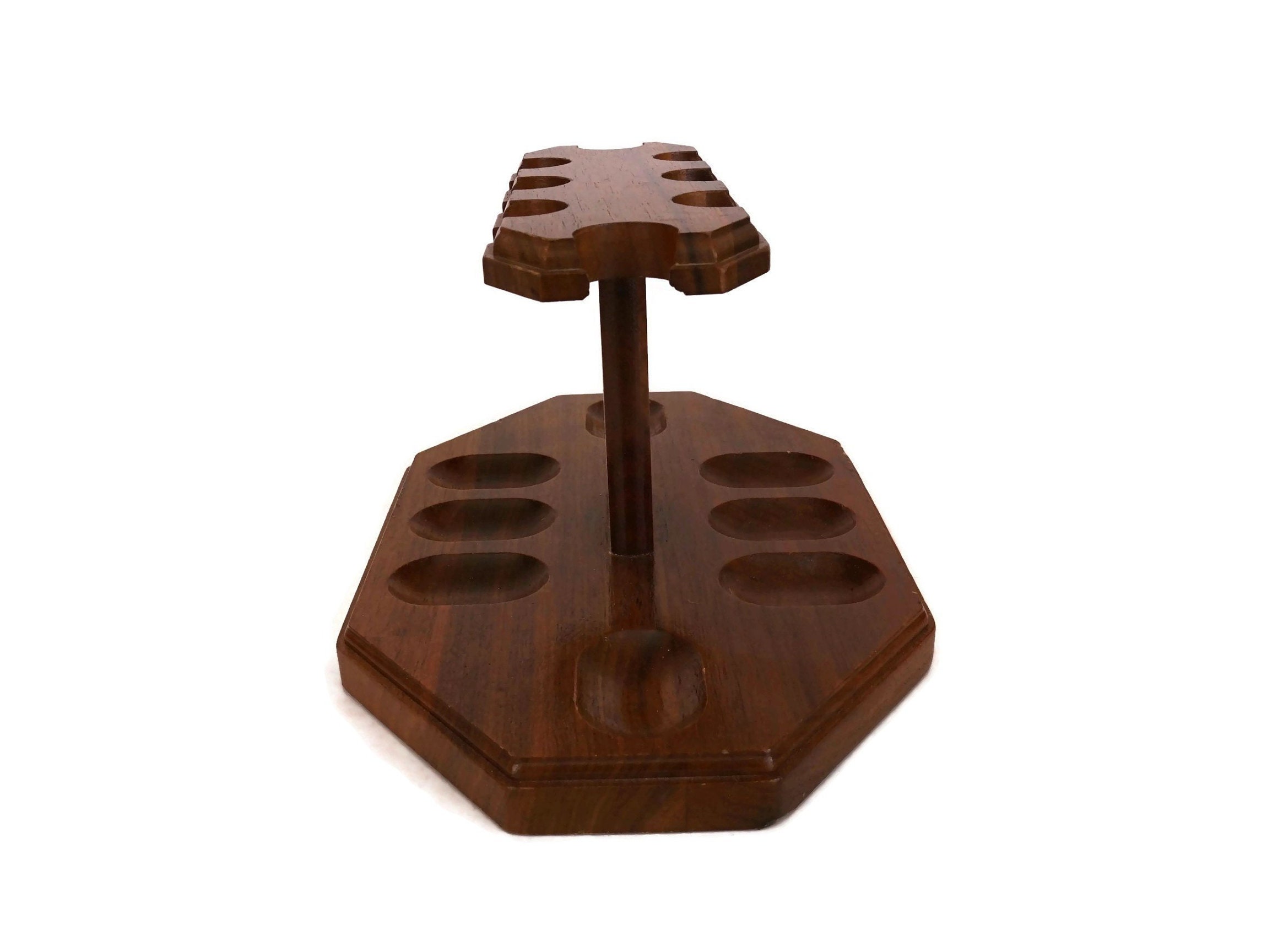 Vintage Wooden Pipe Rack, 8 Pipes Holder Stand, Gift for Smoker