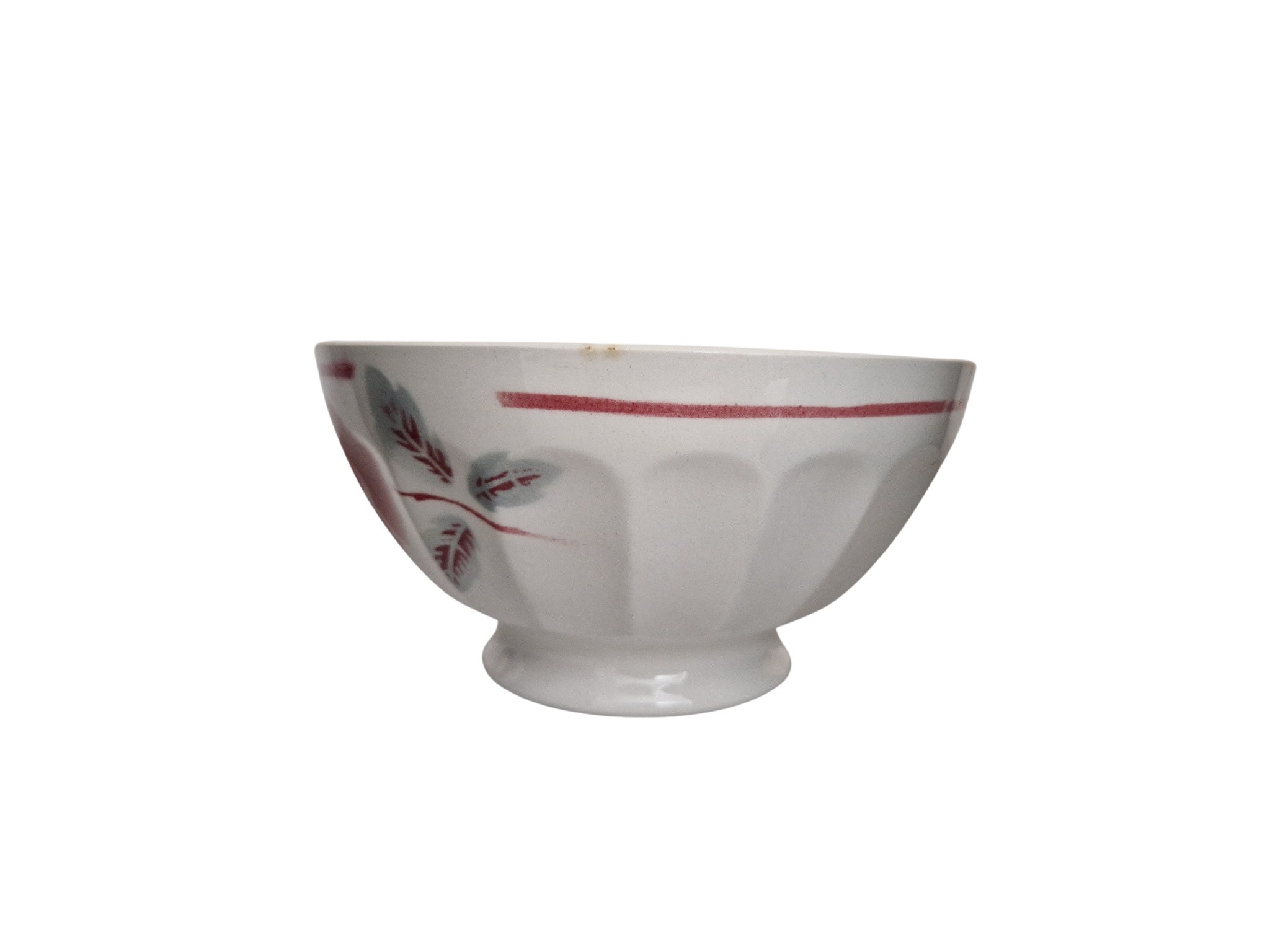 Large French Latte Coffee Bowl with Rose, Mid Century Ceramic Cafe au