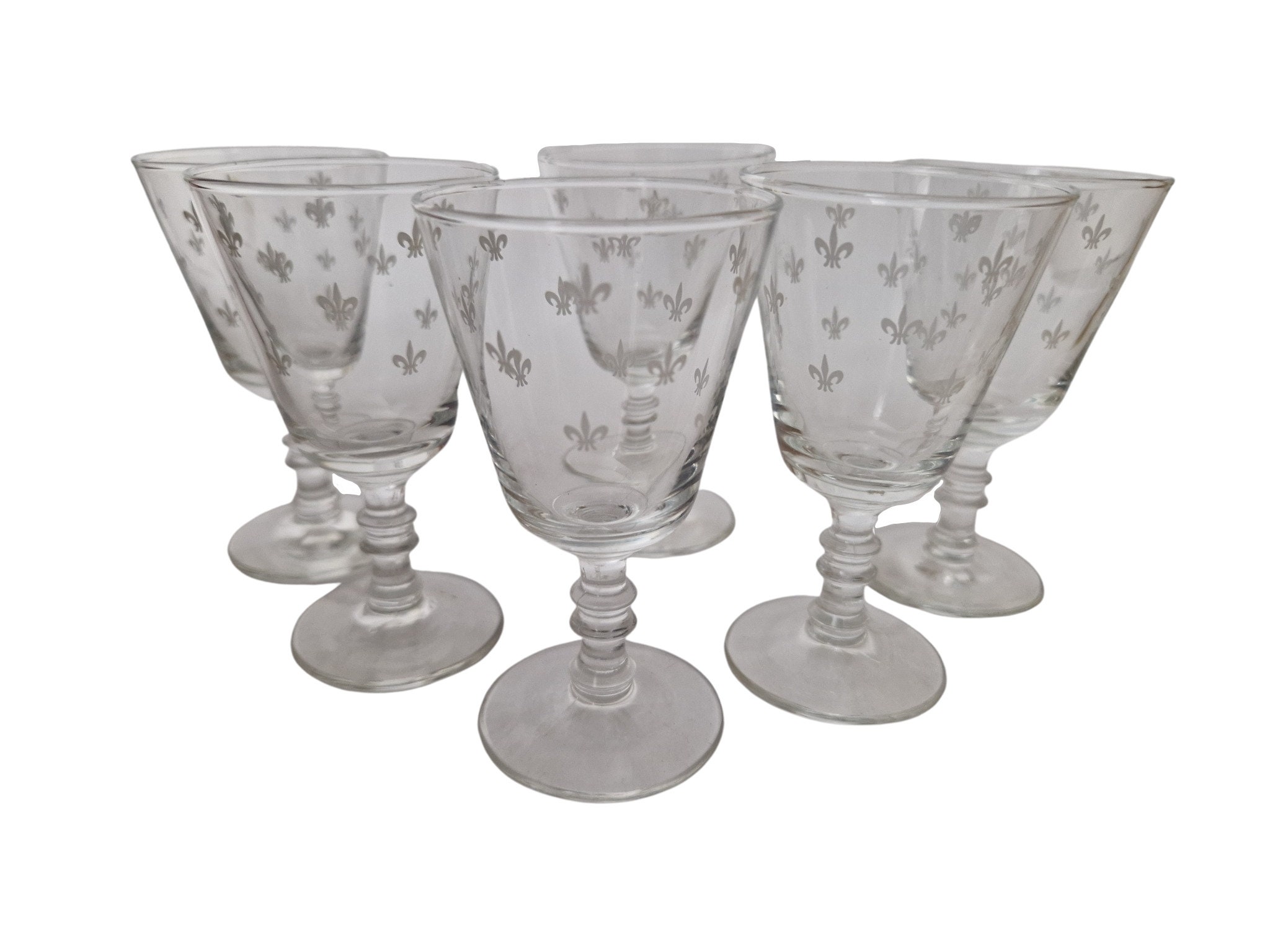 1950s French Fleur de Lys Liqueur Shot Glasses, Set of 6