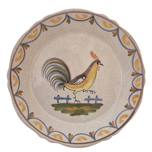 Hand Painted French Ironstone Rooster Plate, Rustic Cottage Core Decor