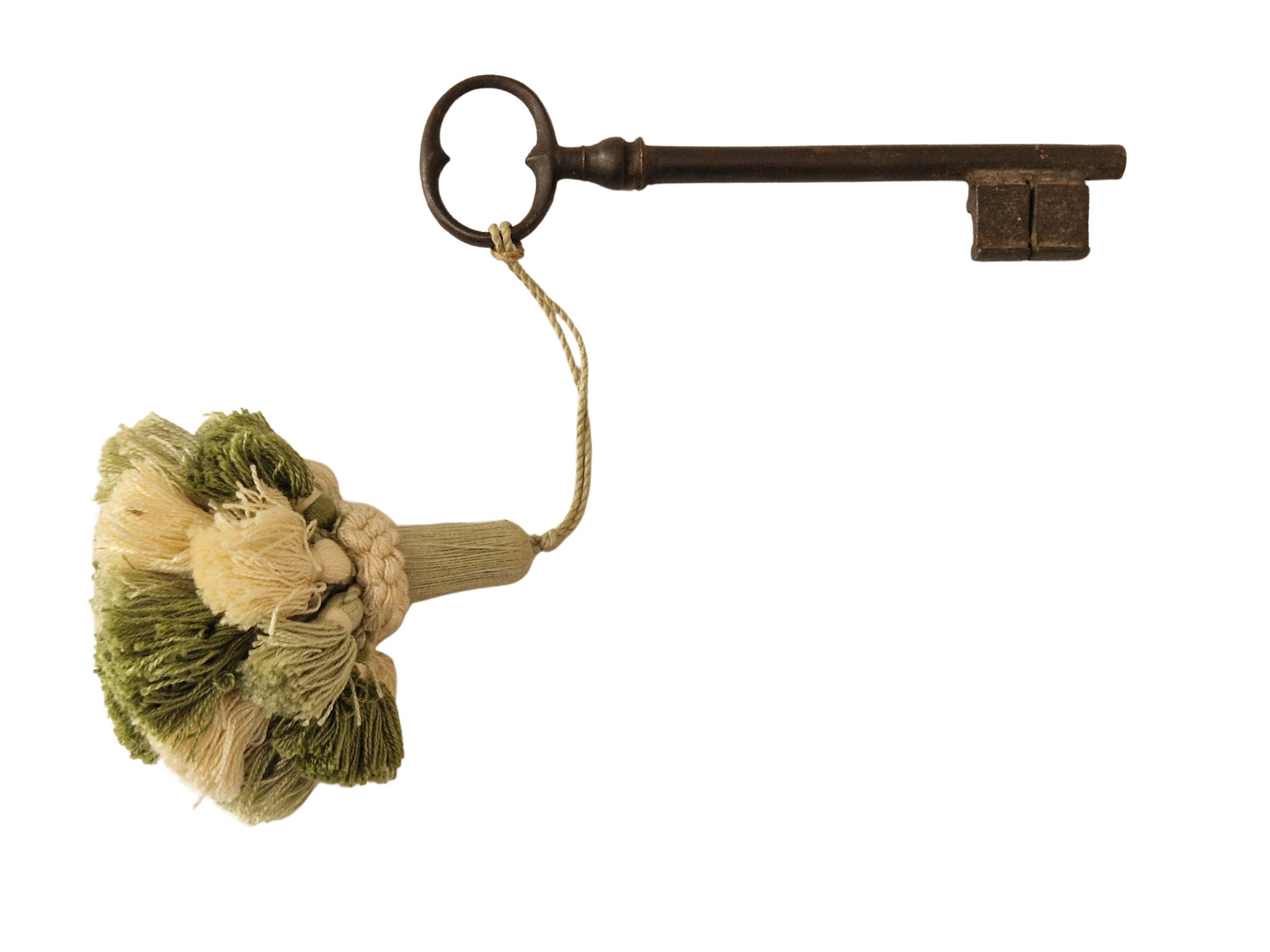 Antique French Skeleton Key and Tassel, Decorative Rustic Home Decor