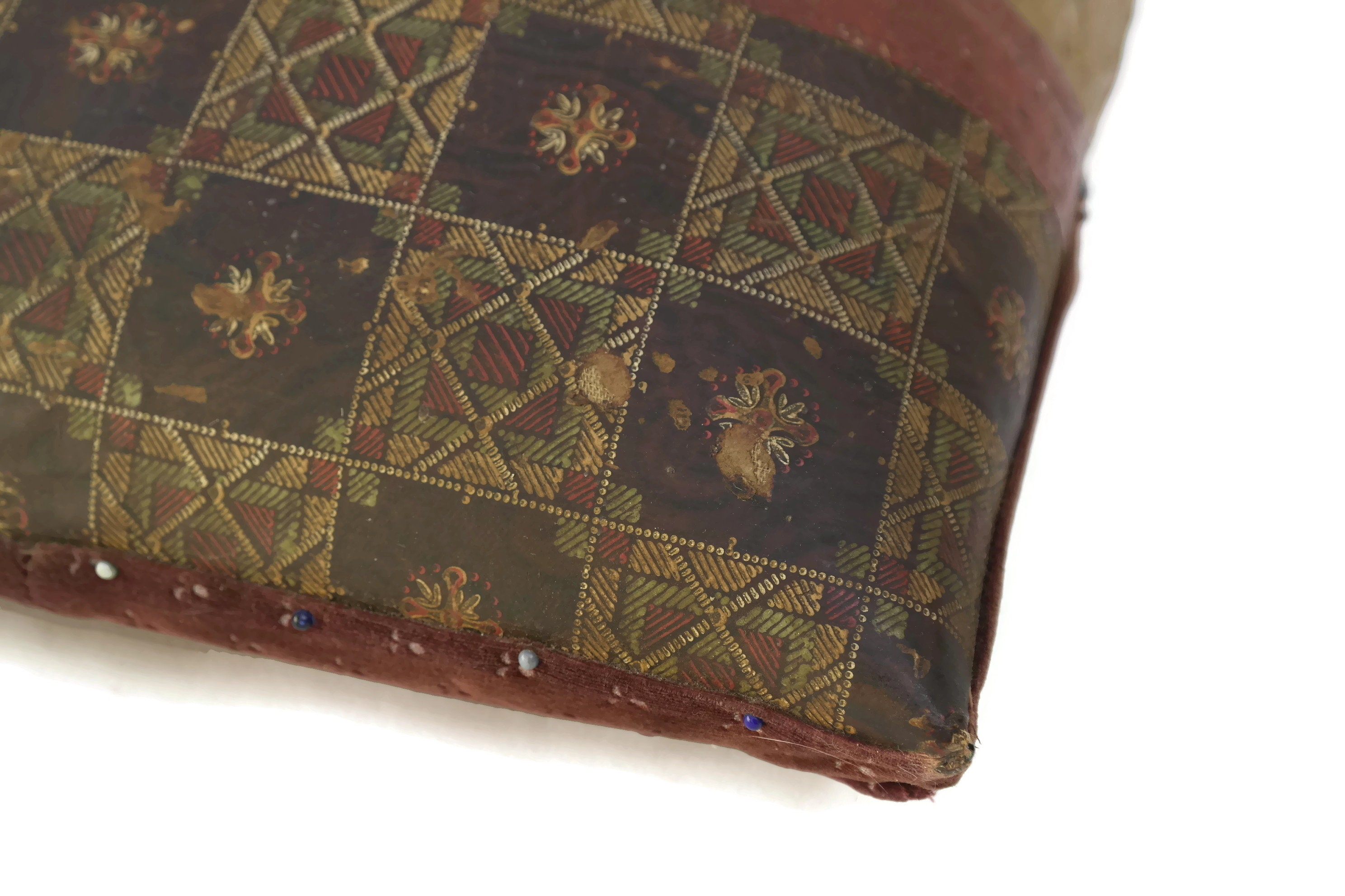 Antique French Lace Making Pillow with Wooden Lace Bobbins, Bobbin Lace