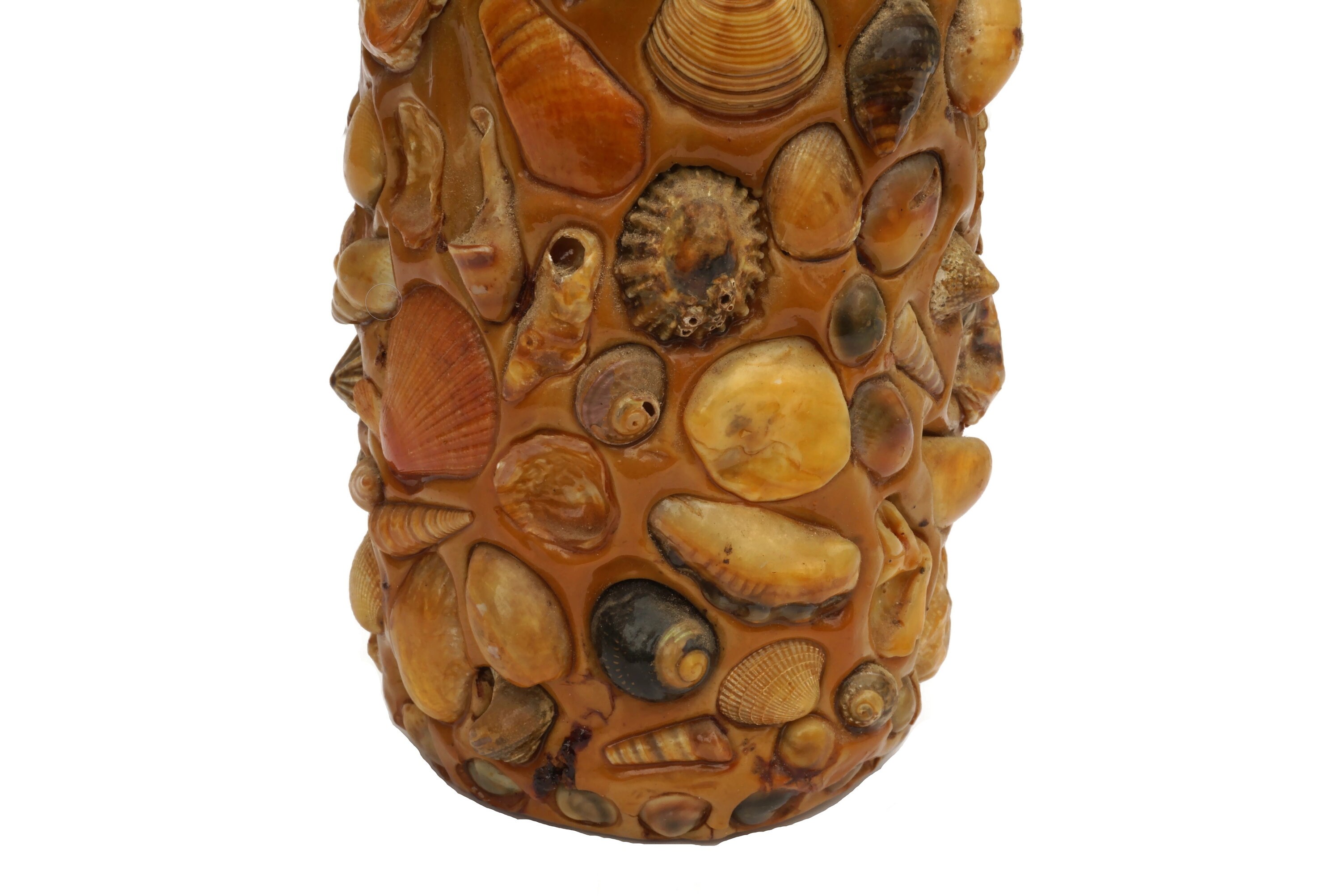 Mid Century Seashell Vase, Vintage Shell Mosaic Art Glass