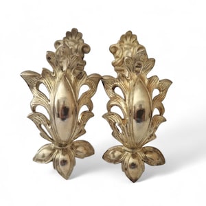 Pair of Antique French Gilt Bronze Curtain Tie Backs with Fleur de Lys, Ormolu Curtain Hold Backs