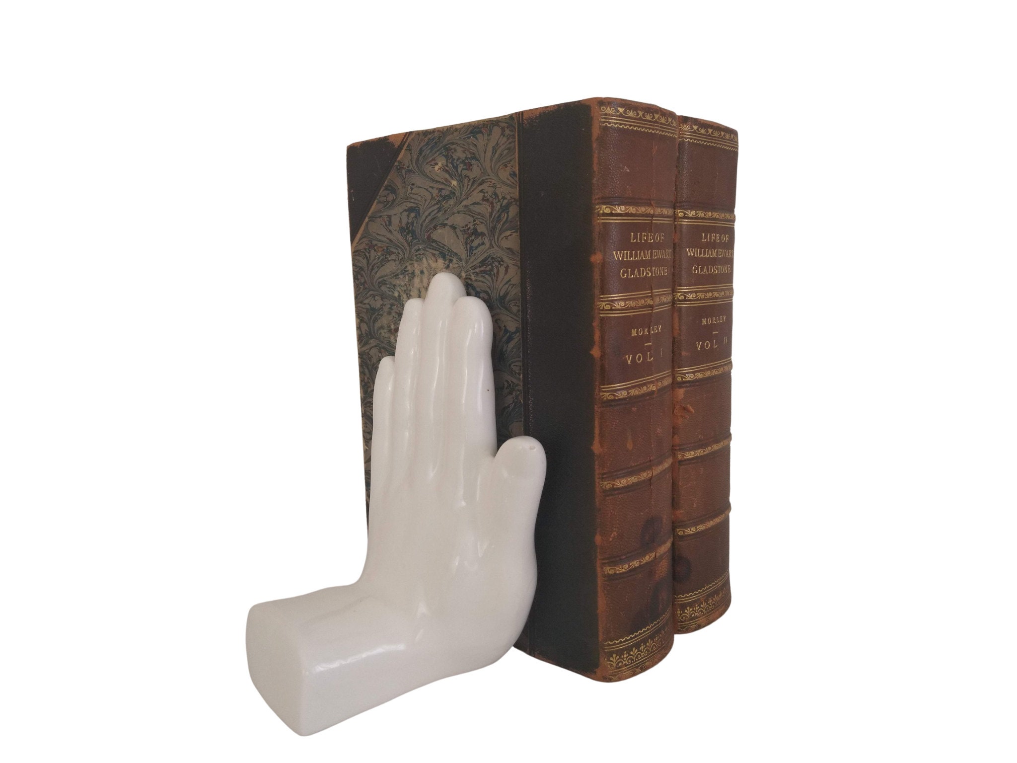 White Ceramic Hand Figurine Bookends, Vintage Anatomy Sculpture