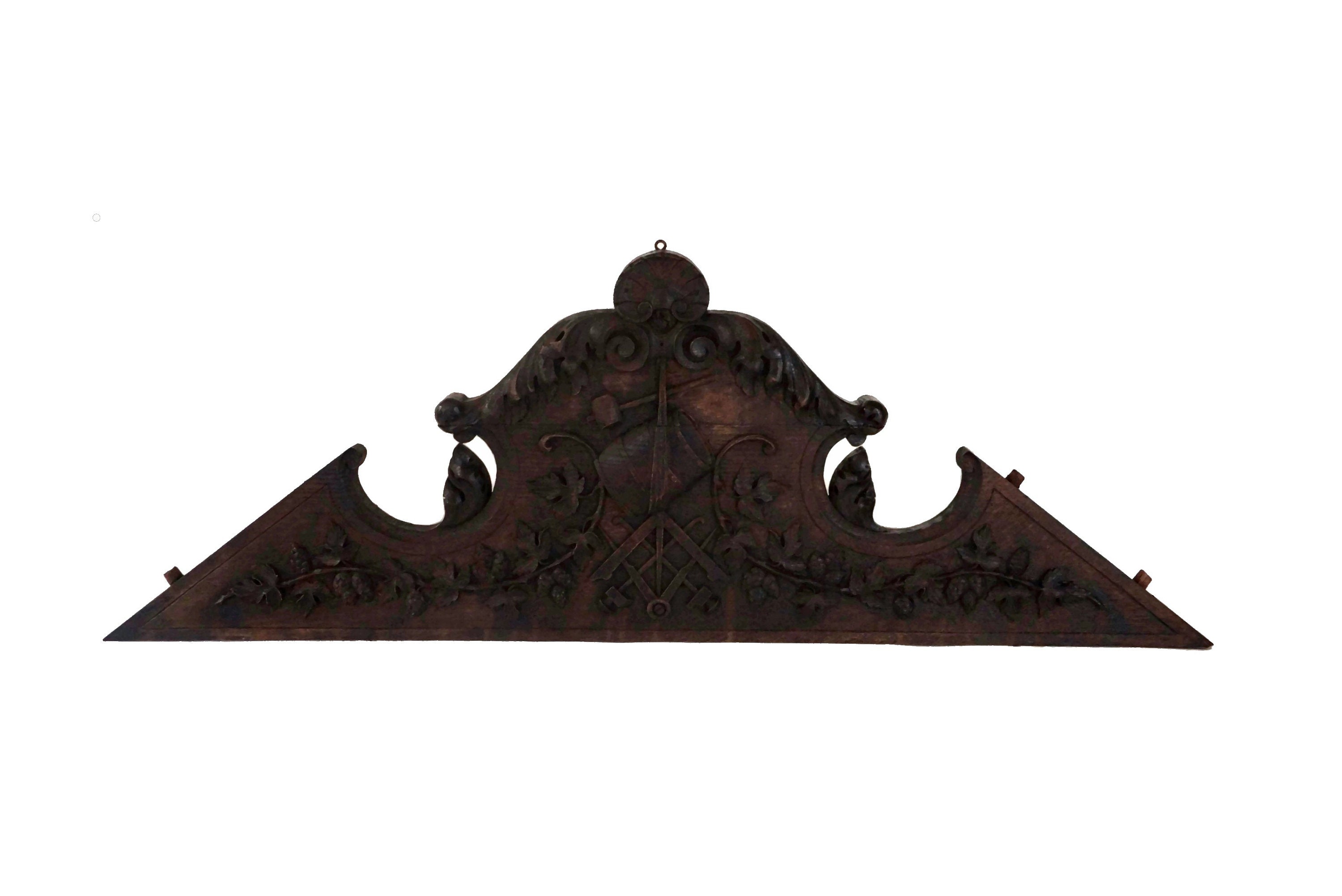 Antique Masonic Carved Wood Pediment, French Free Mason Furniture