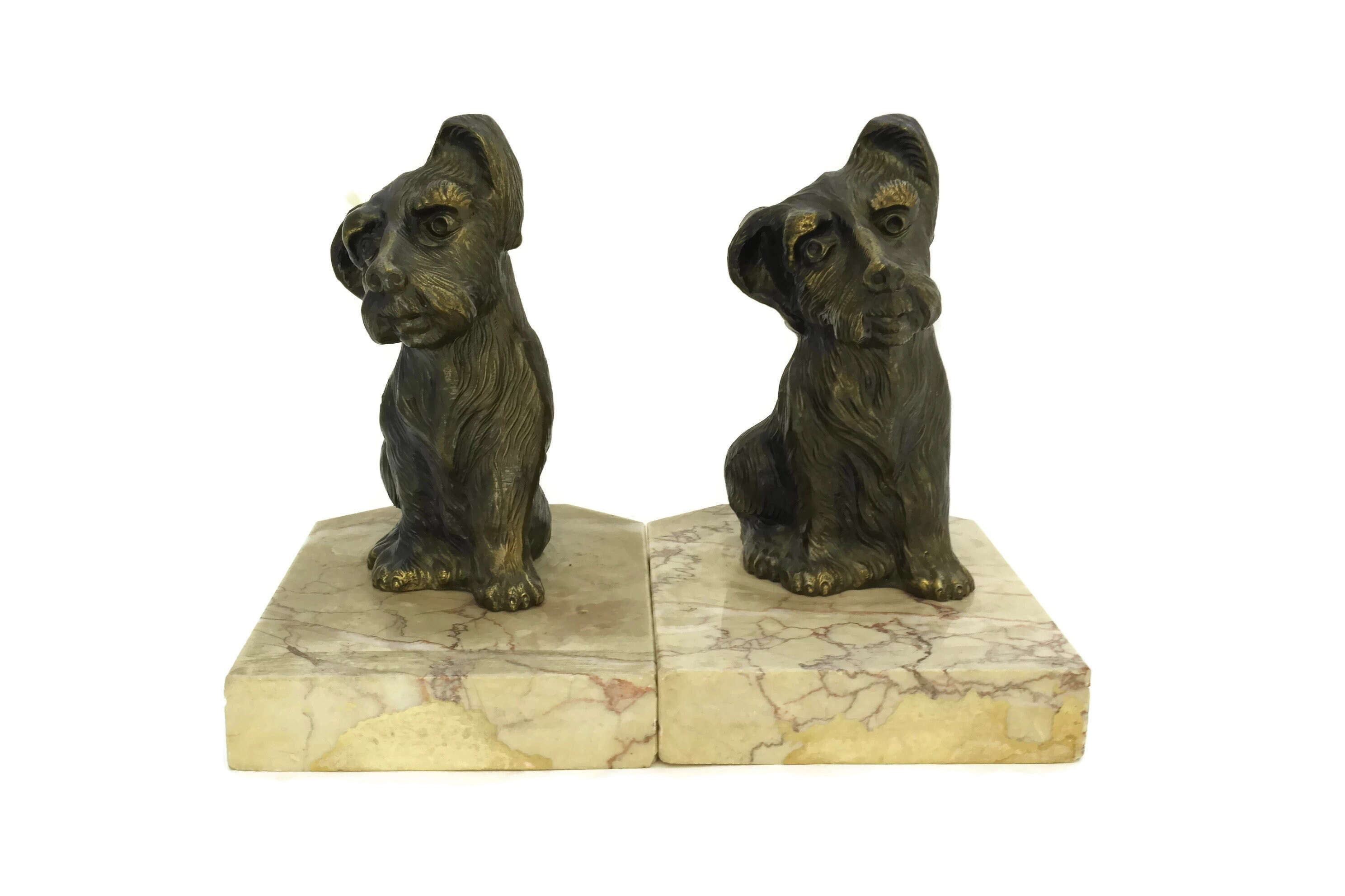Art Deco Dog Bookends. Terrier Figural Book Ends. Art Deco Animal