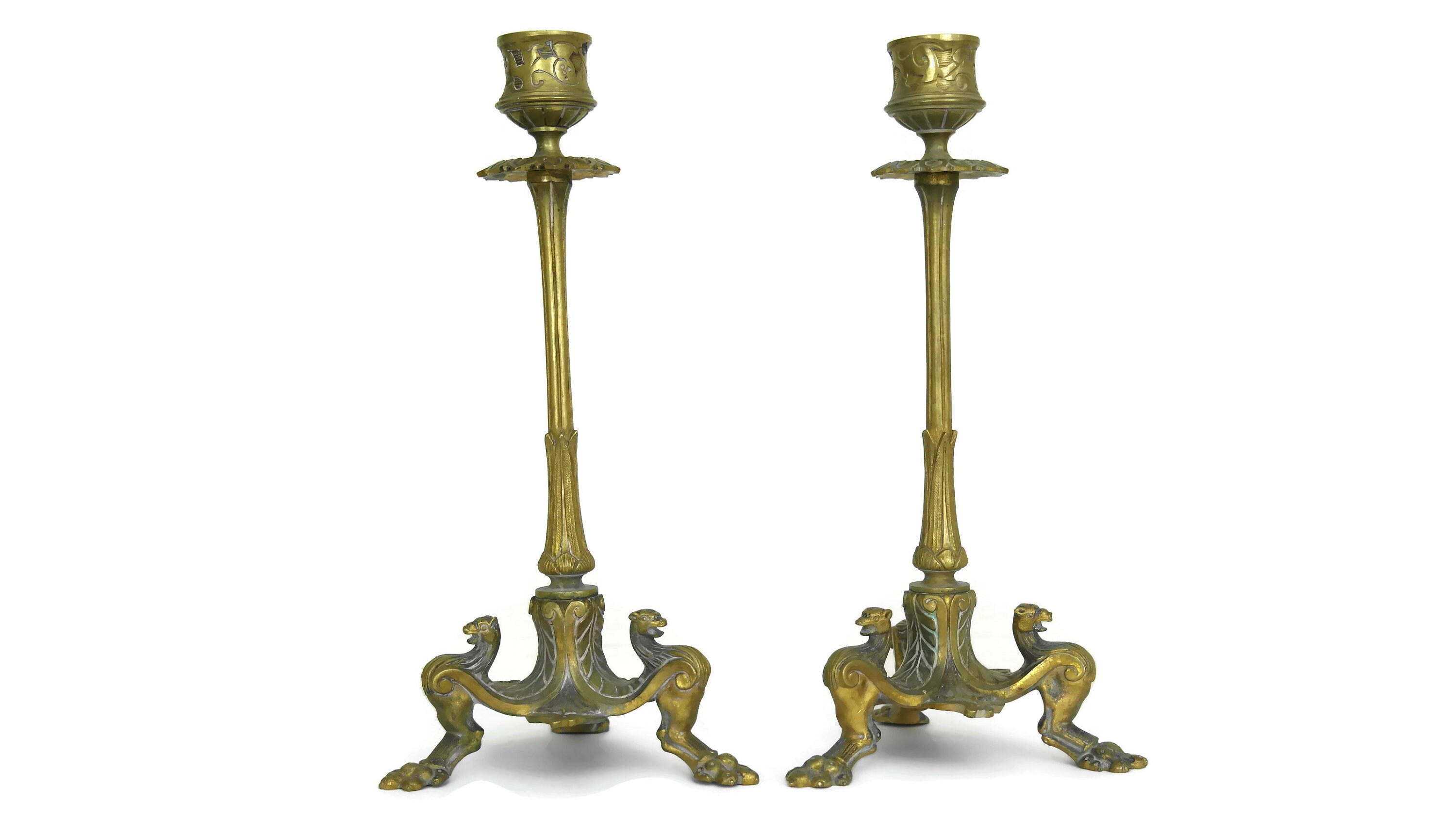 19th Century French Bronze Candlestick Holders