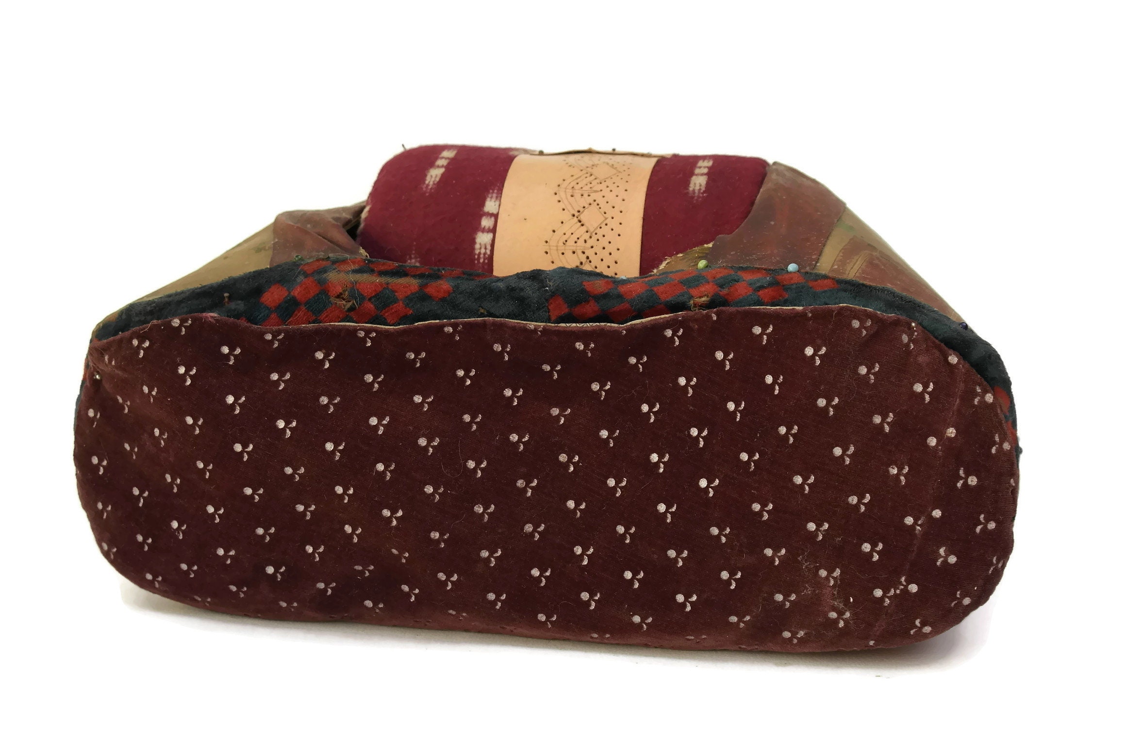 Antique French Lace Making Pillow with Wooden Lace Bobbins, Bobbin Lace