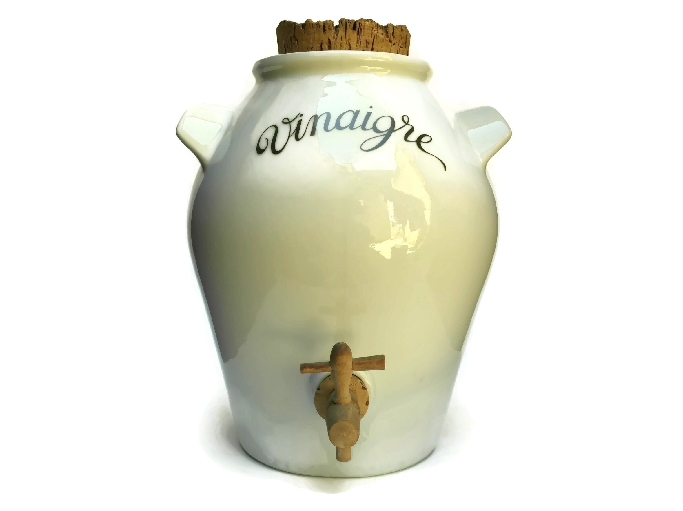 French Wine Vinegar Jug. Large White Porcelain Dispenser. Vintage