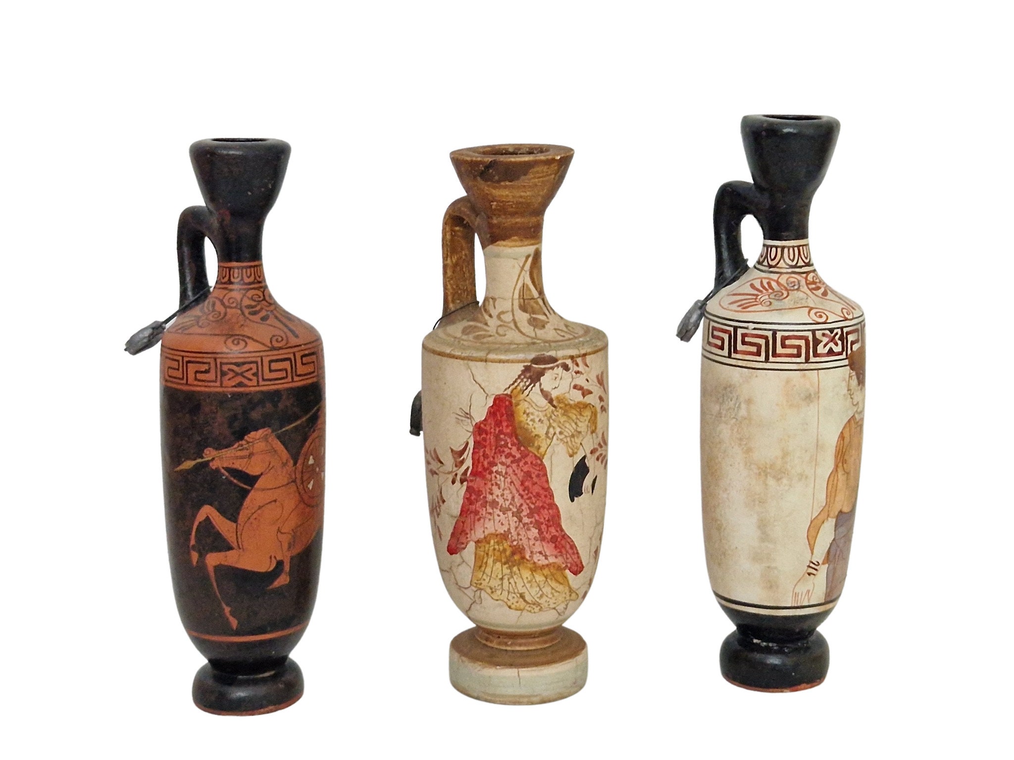 Ancient Greek Museum Replica Pottery Amphoras, Set of 3, Vintage Hand