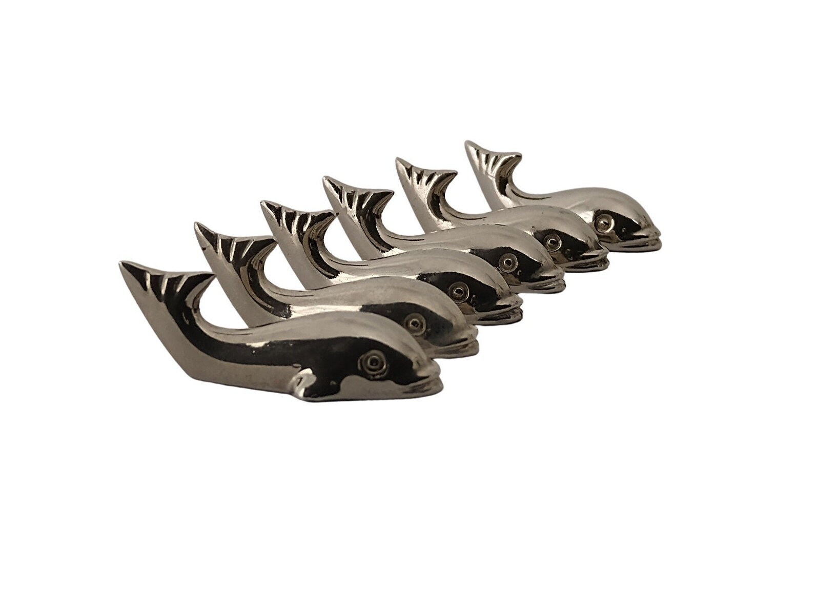 Français Silver Whale Figurine Baguette et Repose-Couteaux, Poisson Vintage Décor de Table Côtière